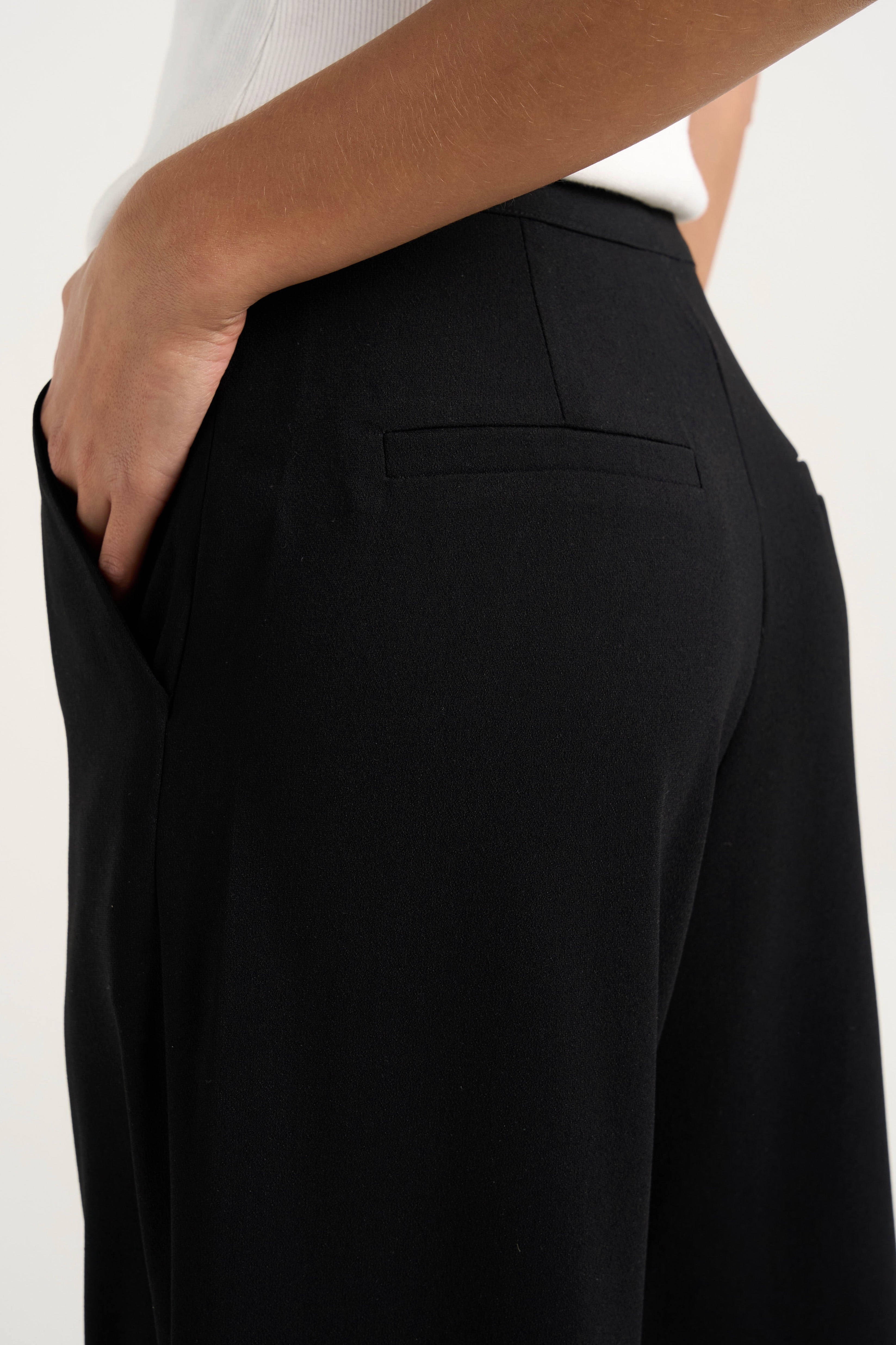 Best Life Black Soft Crepe Wide Leg Pants for Women - Comfortable High Waist Flowy Trousers for Work, Office & Casual Wear