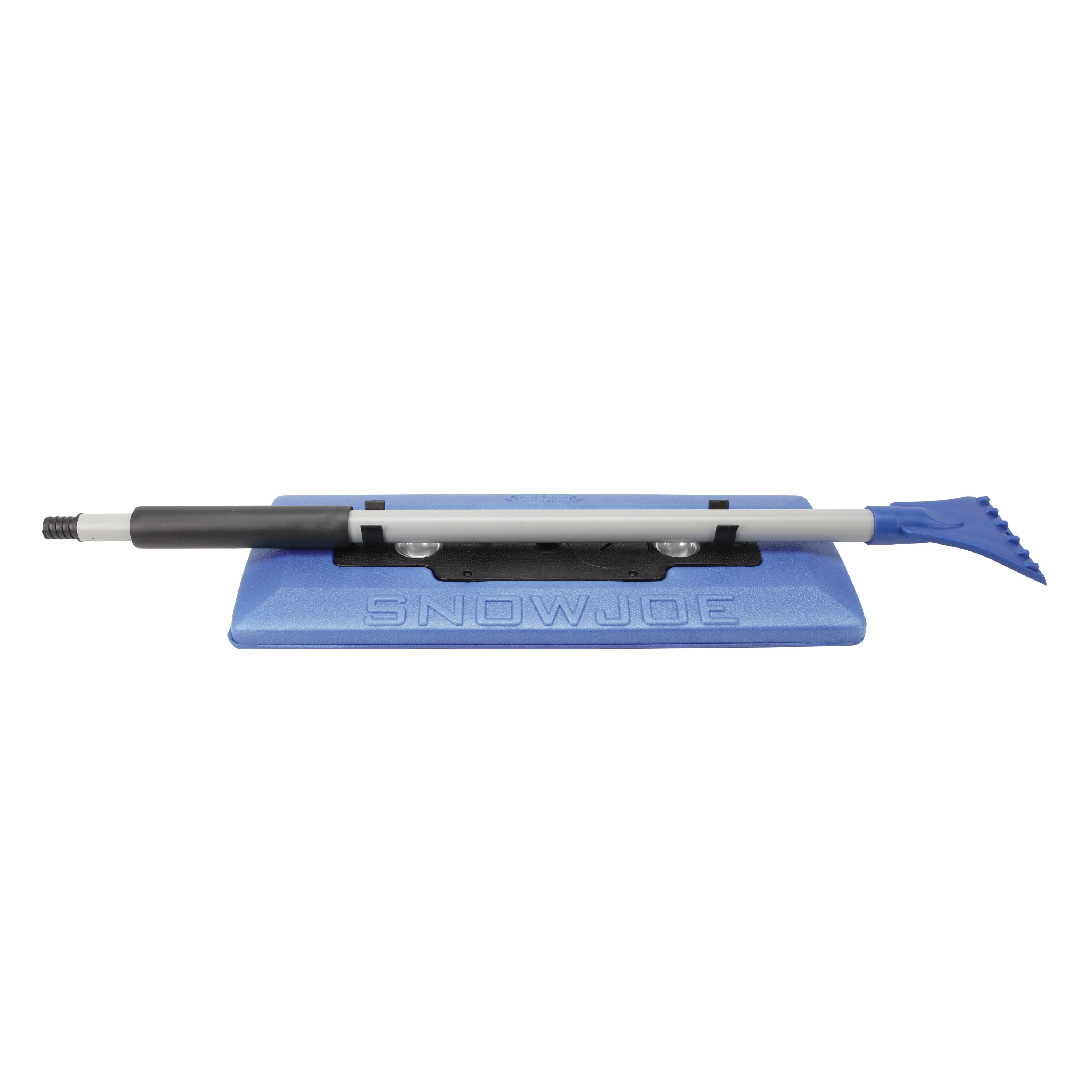 Snow Joe SJBLZD LED 4-in-1 Telescoping Snow Broom & Ice Scraper with 18-Inch Foam Head and Headlights (Blue) - Perfect for Car Windshield, Driveway, and Roof Snow Removal