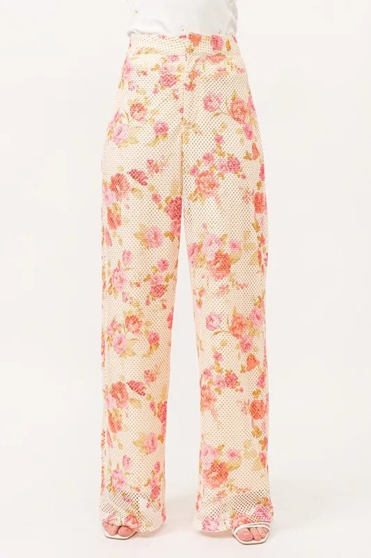 Women's Fishnet Floral Printed Crop Pants - Stylish High Waist Stretchy Leggings for Dance, Yoga & Casual Wear