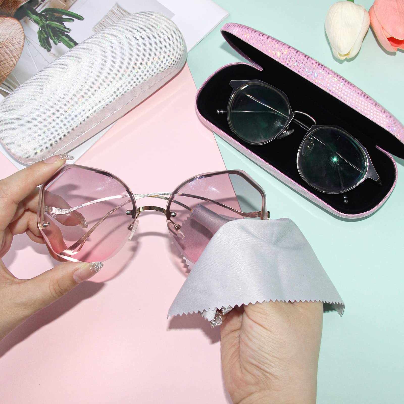 3 Piece Hard Shell Glasses Case Set - Durable Protective Eyeglass Holder with Microfiber Cleaning Cloth for Women & Men | Travel, Office & Home Use for Reading Glasses, Sunglasses & Prescription Eyeglasses