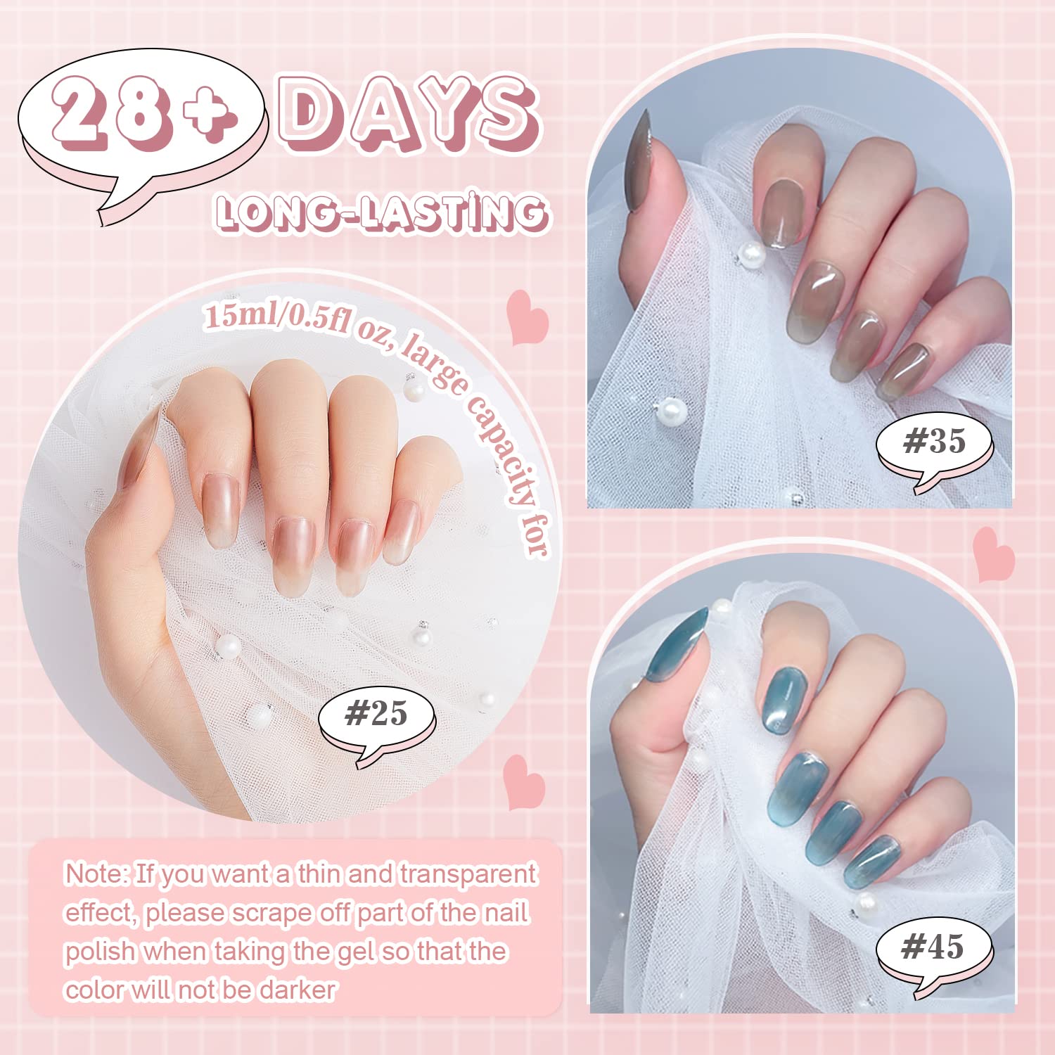 Icy Translucent UV LED Gel Nail Polish - Glass Natural Colors, Cruelty-Free 15ml/0.5oz Jelly Gel Polish for Salon & Home Manicure | Perfect Gift for Women & Girls | Great for Nail Art, Parties, Weddings & Everyday Wear