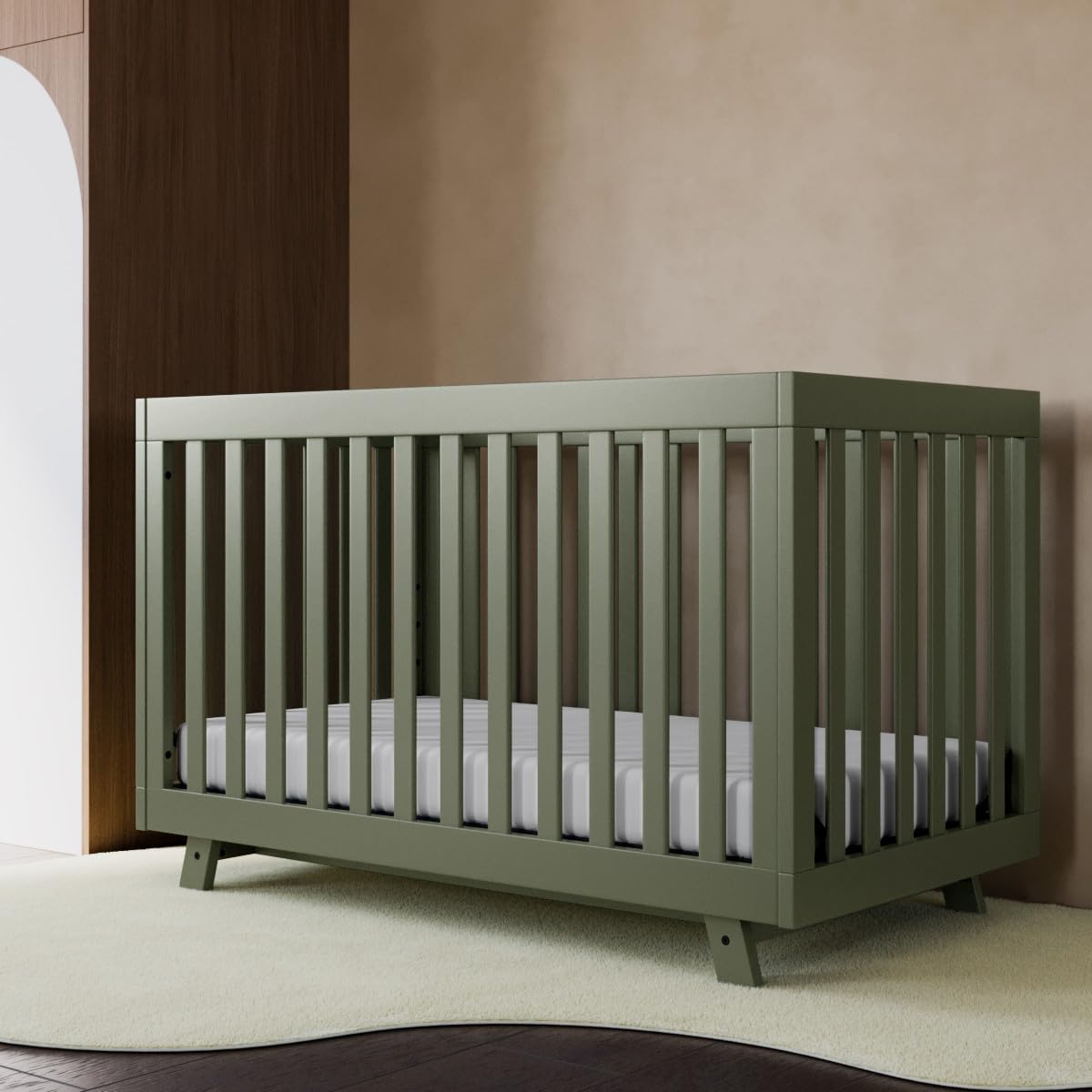 Storkcraft Beckett 3-in-1 Convertible Crib in Olive - GREENGUARD Gold Certified, Converts from Crib to Toddler Bed, Fits Standard Full-Size Crib Mattress | Safe Nursery Furniture for Newborns & Toddlers | Perfect for Baby Rooms & Daycare Centers