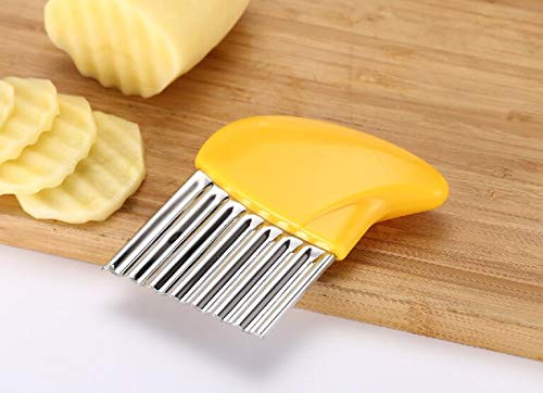WOIWO 4PCS Stainless Steel Potato Slicer - Wavy French Fry Cutter for Perfect Homemade Fries | Kitchen Gadget for Chips, Vegetables & Fruit Slicing | Ideal for Restaurants, Fast Food & Home Cooking