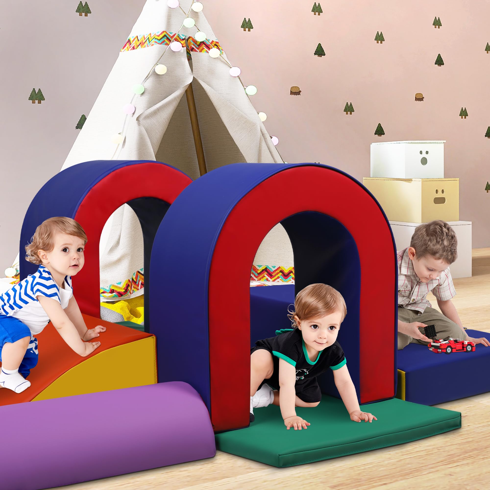 10 Piece Soft Foam Climbing Blocks for Toddlers - Lightweight Baby Climbing Gym Set - Safe Indoor Play Equipment for Crawling, Climbing & Sliding - Perfect for Nursery, Daycare & Home Playrooms