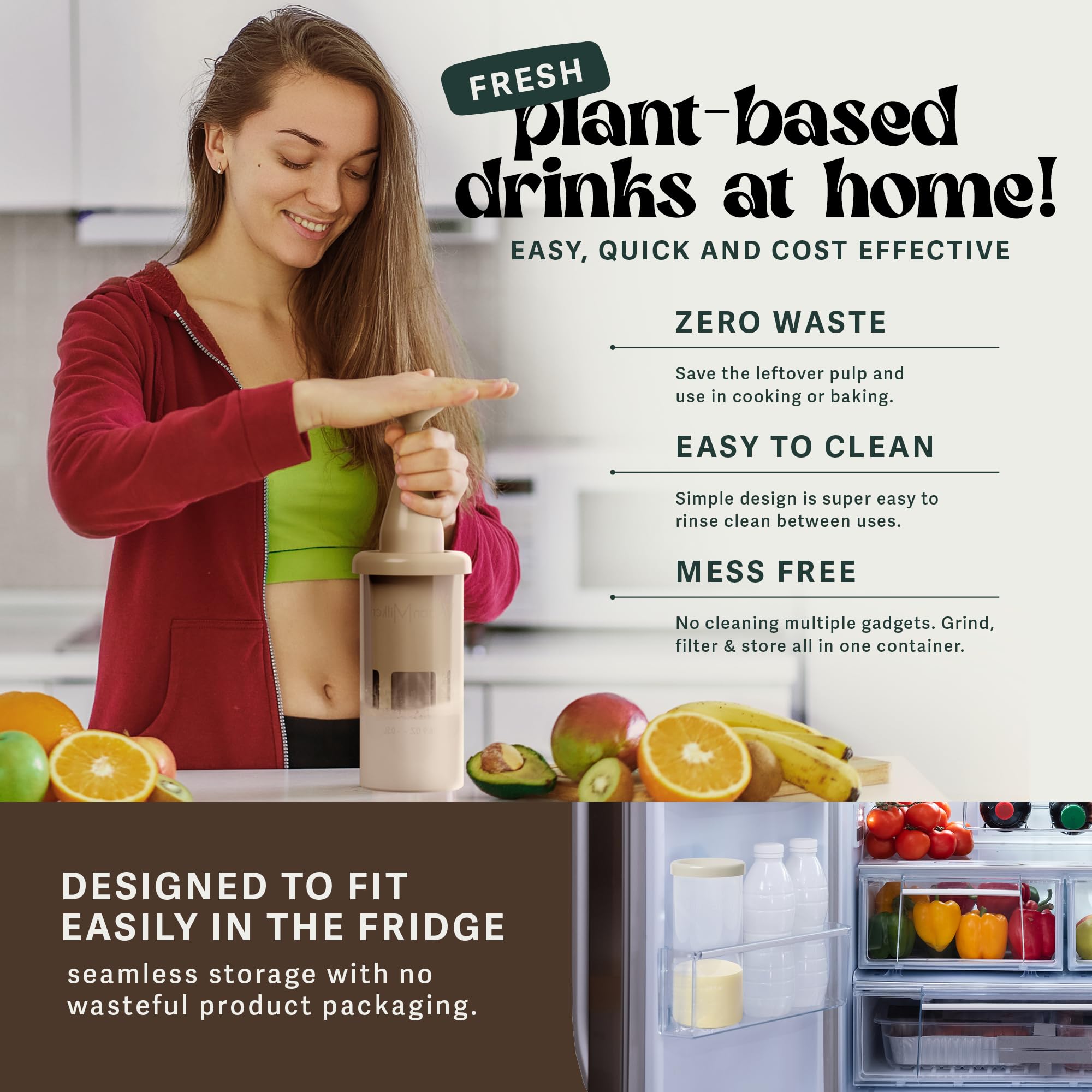 Vegan Milker MylkMaster Zero Waste - Manual Nut Milk Maker & Plant Strainer for Almond, Soy, Oat Milk - Creamy Homemade Nutmilk & Whole Bean Coffee - Perfect for Zero Waste Kitchen & Healthy Vegan Lifestyle