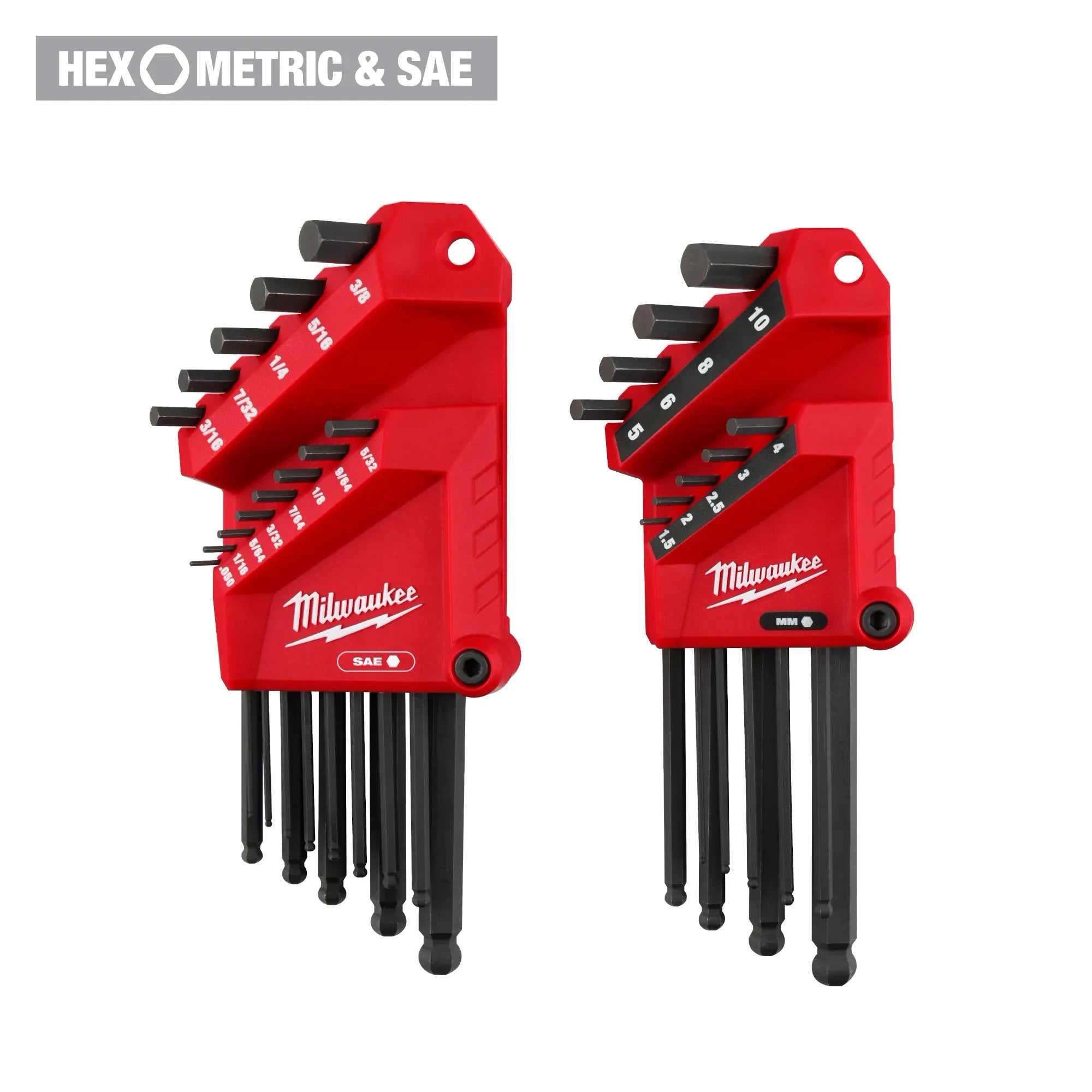 Milwaukee 48-22-2187 22-Piece Ball End Hex Key Set - SAE & Metric Sizes - Perfect for Automotive, Machinery & DIY Repairs