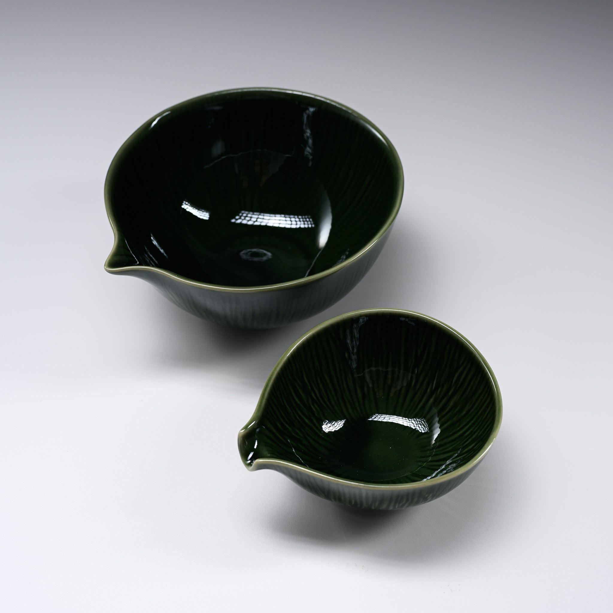MIYAMA Dark Green Spout Sauce Bowl - 2 Sizes (Small & Large) | Premium Mino Ware Ceramic | Perfect for Salad Dressing, Dipping Sauces & Kitchen Organization