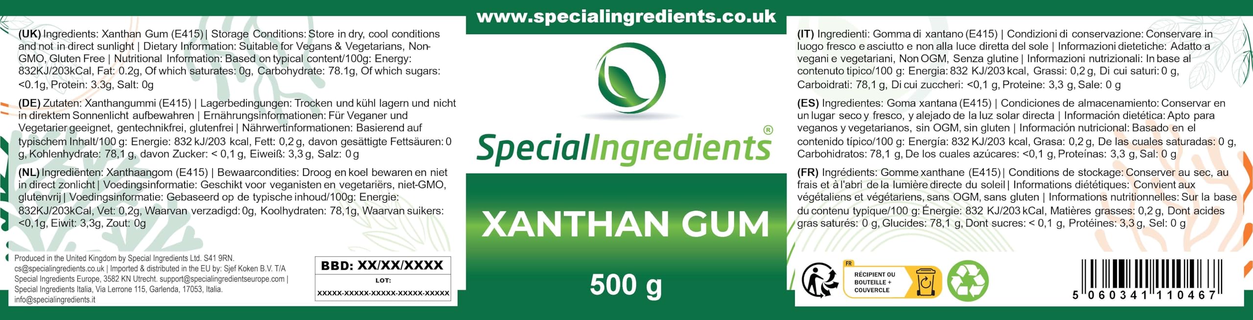 Premium Xanthan Gum Powder - Extra Fine, Food Grade, 500g | Gluten-Free, Vegan & Keto Friendly | Perfect for Baking, Thickening Sauces & Making Gluten-Free Recipes