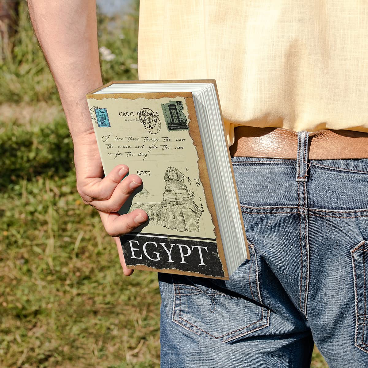 Hidden Book Safe with Key Lock - Secret Diversion Storage Box for Cash, Jewelry & Valuables - 9.5x6.2x2.2 Inch Fake Book Decor - Perfect for Home Security, Travel & Emergency Hideouts (Egyptian Design)