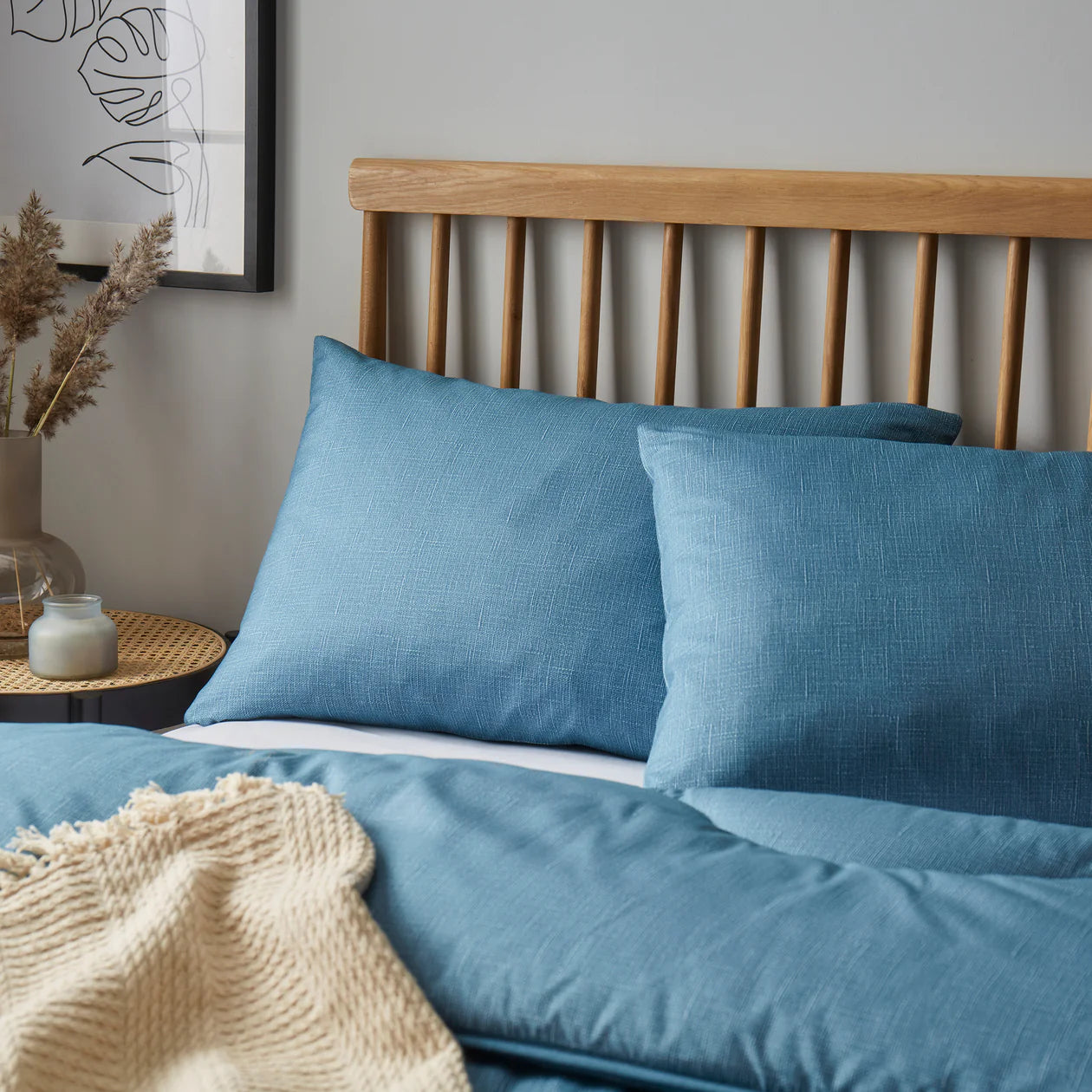Night Lark® Linen Print Coverless Duvet - Breathable & Lightweight Bedding Set, Twilight Blue - Perfect for Summer & All-Season Comfort in Bedroom, Guest Room, or Vacation Home