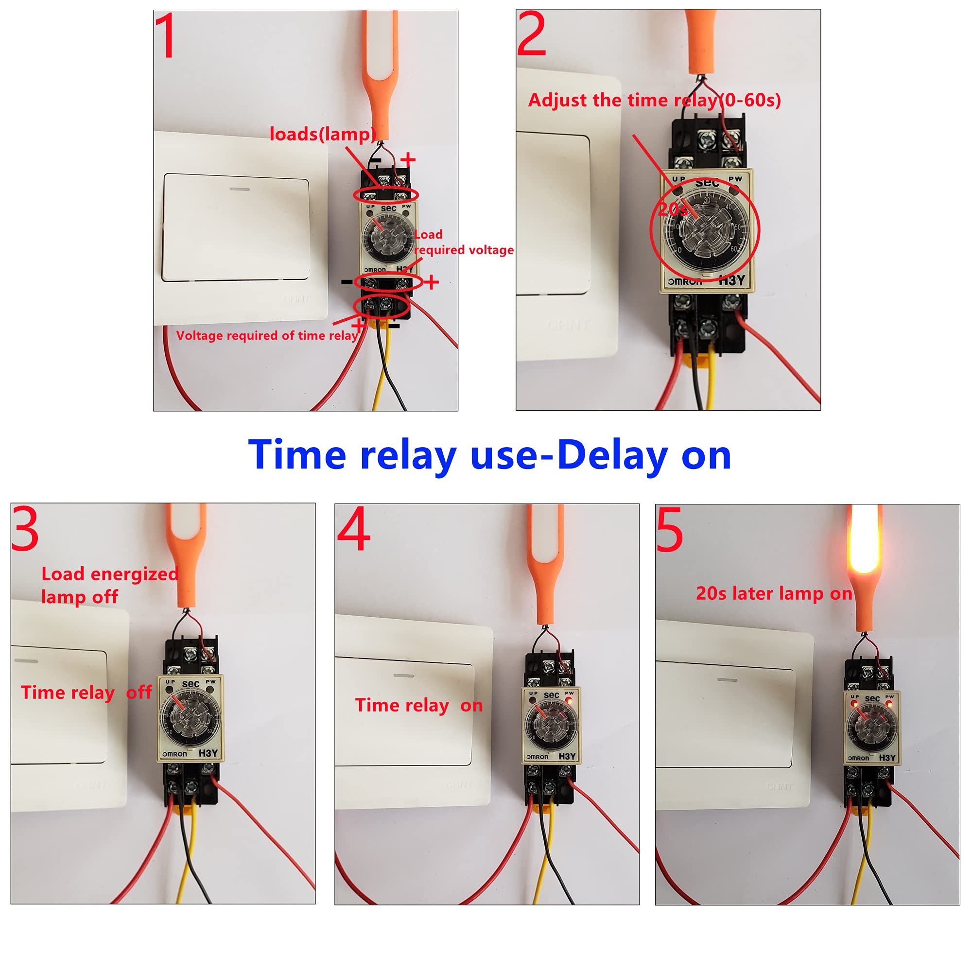 AC110V Delay Timer Relay 0-60 Seconds H3Y-2 with Base Socket DPDT - Perfect for Industrial Automation, HVAC Systems, and Electrical Control Panels