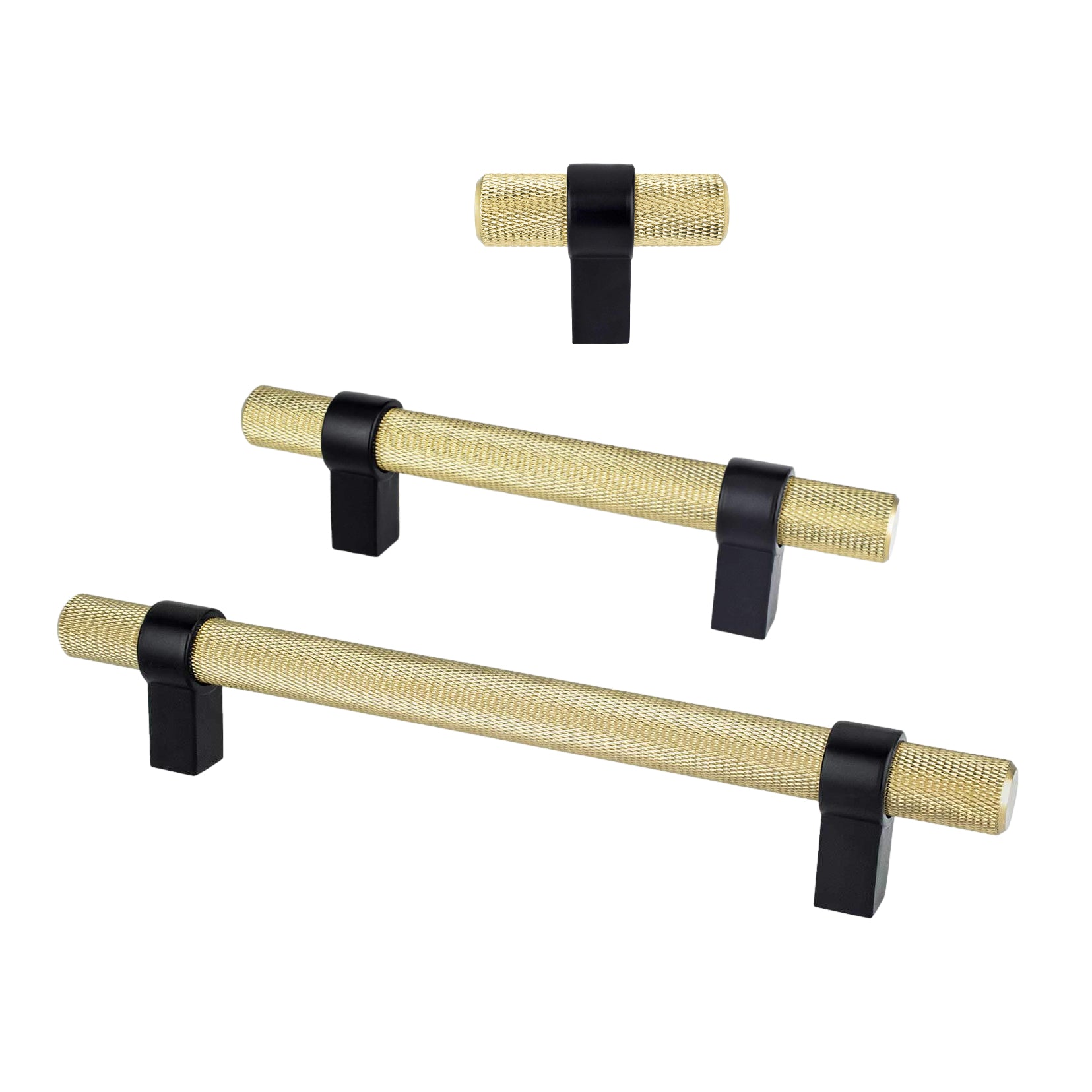 Premium Knurled Prelude Champagne Bronze & Matte Black Cabinet Knobs and Pulls - Elegant Hardware for Kitchen, Bathroom, and Furniture Upgrades