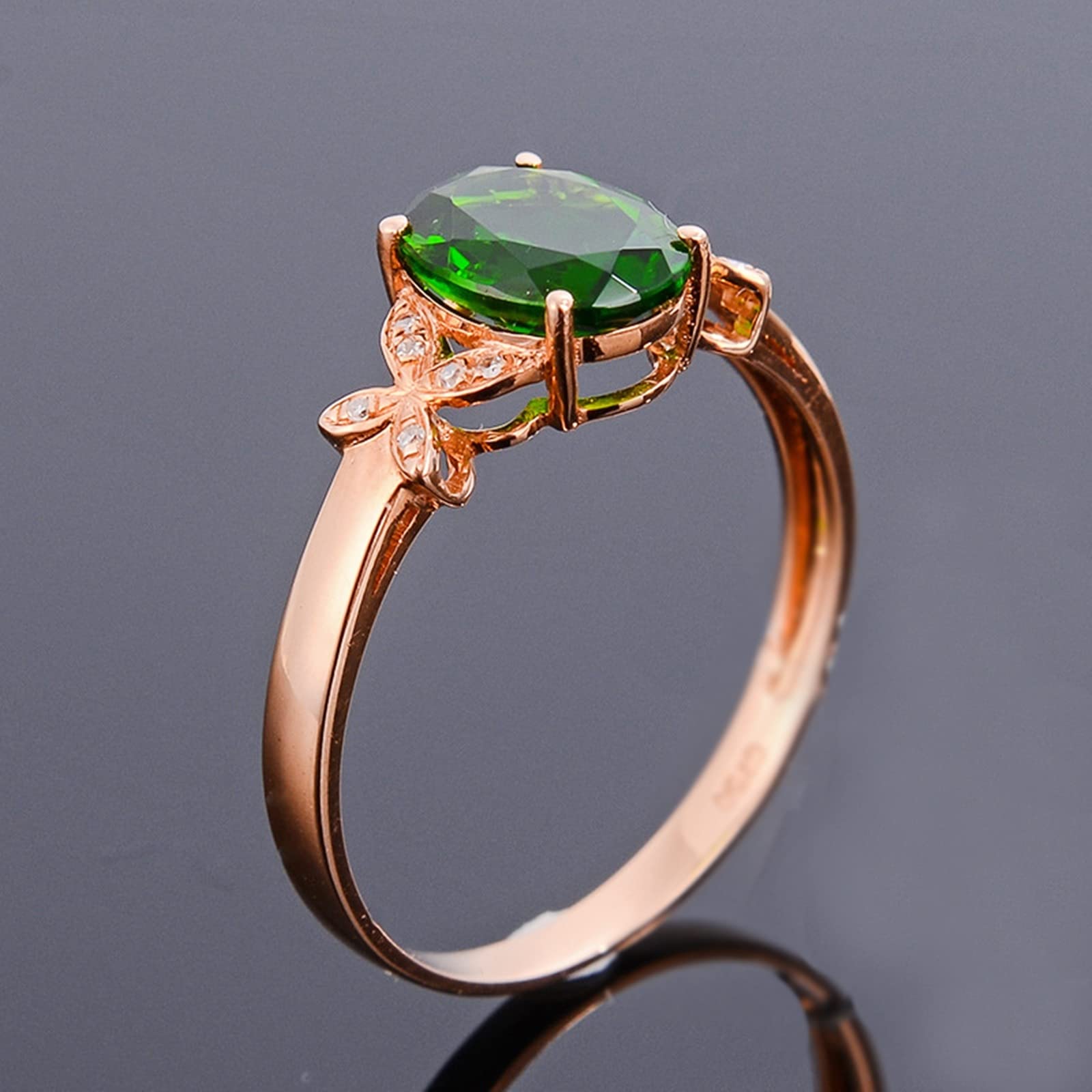 18ct Rose Gold Anniversary Ring for Women - Oval Diopside Butterfly Diamond Promise Wedding Ring | Perfect for Engagements, Anniversaries & Special Occasions
