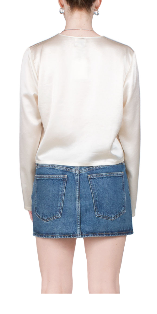 Women's Barb Satin Crew Neck Cardigan - Soft Long Sleeve Open Front Knit Sweater for Casual Wear, Office, and Date Nights