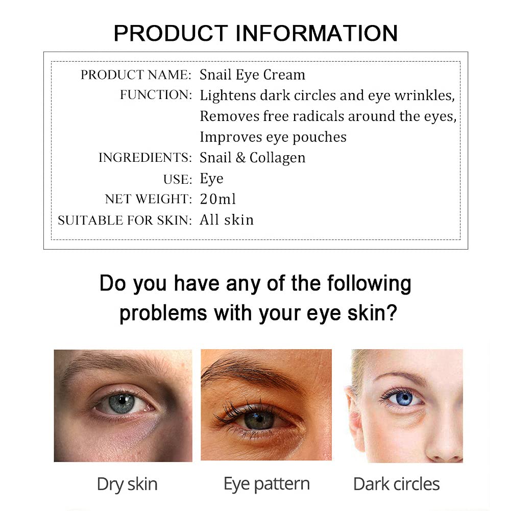 **Allbestaye Collagen Snail Eye Cream – Anti-Aging, Dark Circles & Fine Lines Treatment – Deep Moisturizing Eye Care for Puffiness & Wrinkles (20ml) – Perfect for Night Routine & Daily Skincare**