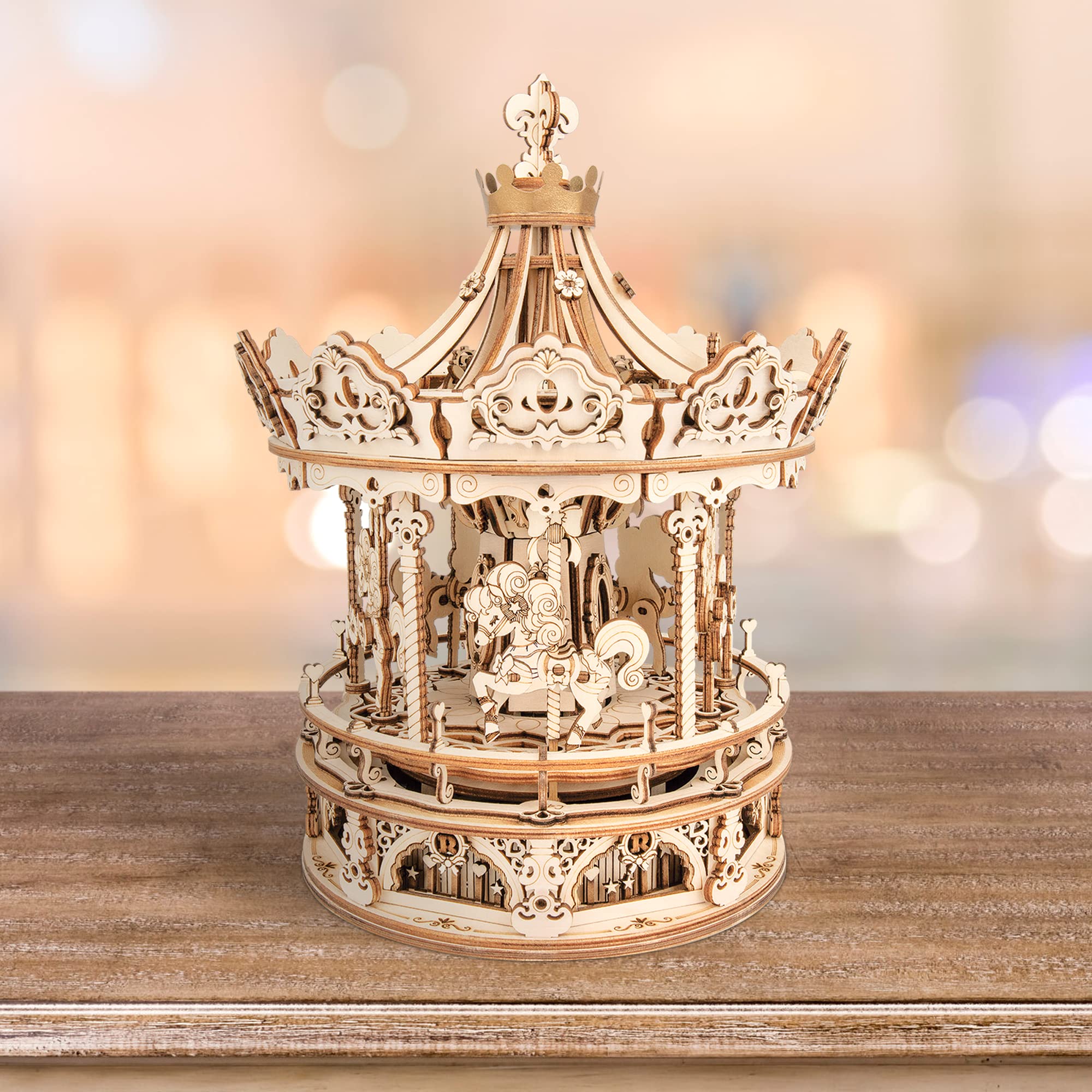 ROKR 3D Wooden Puzzle for Adults - DIY Mechanical Music Box Carousel Model Kit, Creative Building Toy & Unique Gift for Teens & Adults (14+), Perfect for Home Decor, Relaxation & Romantic Gifts - Fun DIY Craft Project for Hobbyists & Music Lovers