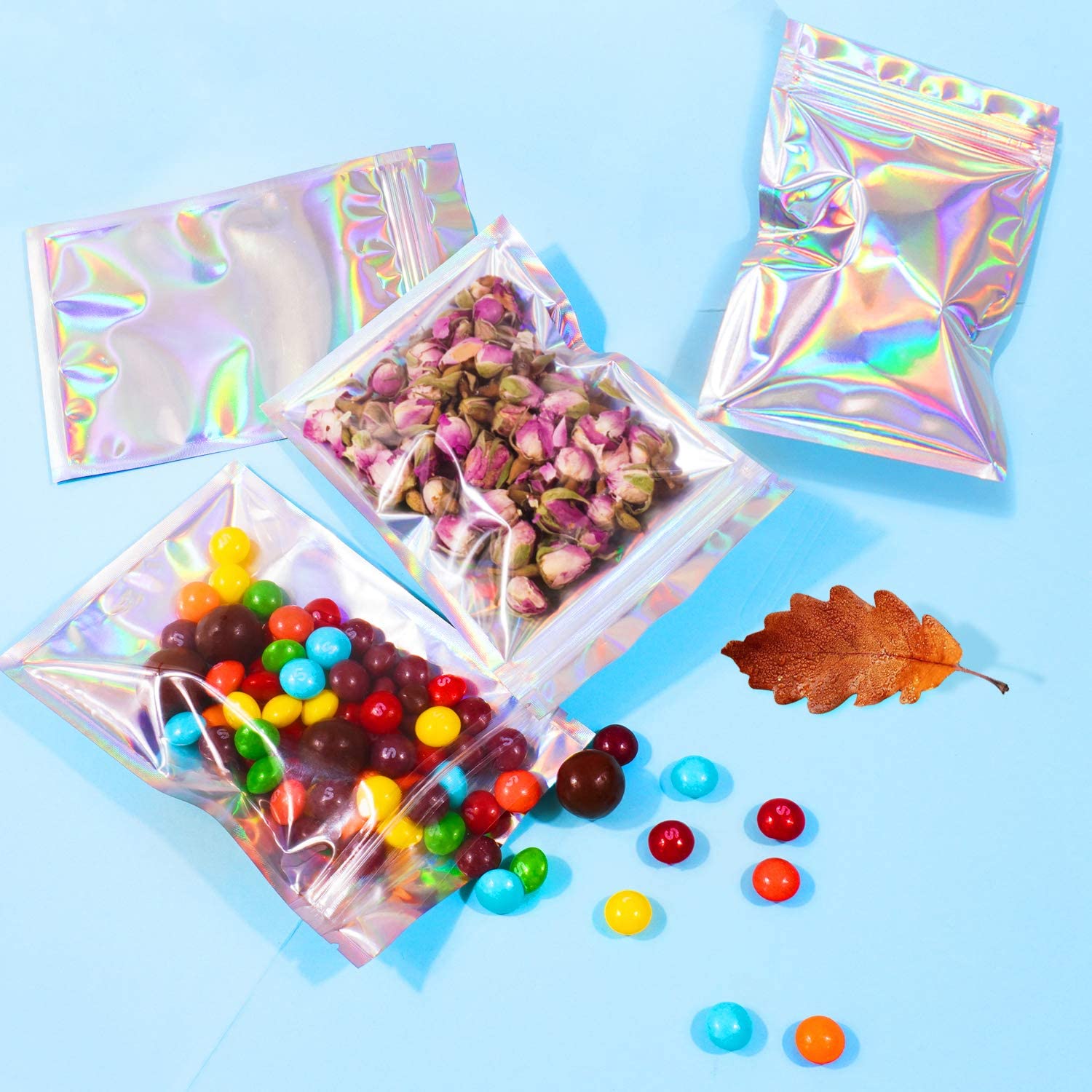 300 Pack 4x6 Inch Holographic Resealable Bags - Food Storage Pouches for Snacks, Candy, Jewelry & Crafts | Airtight & Reusable Plastic Bags for Home, Office & Travel Organization