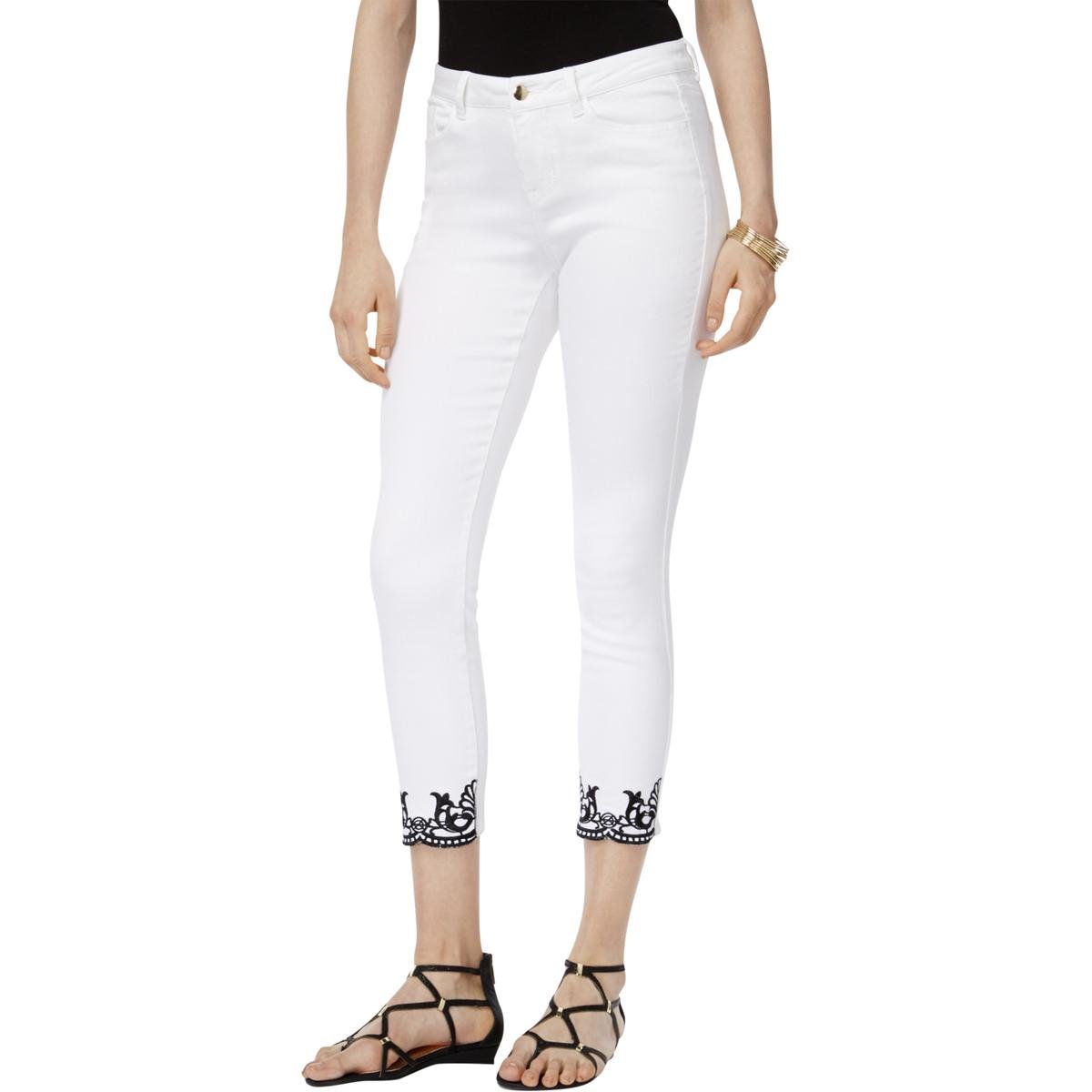 Thalia Sodi Women's Embroidered Skinny Ankle Jeans - High Waist Stretch Denim Pants for Casual Wear & Night Out