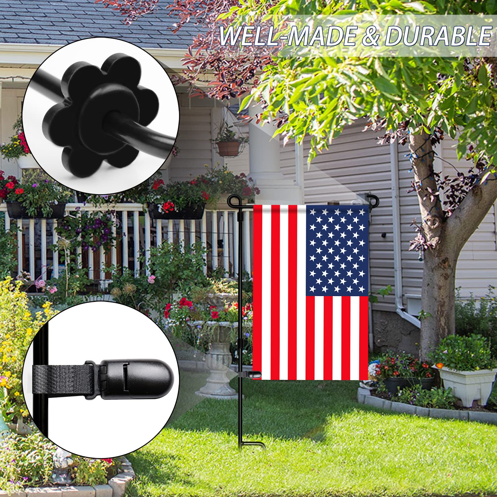 HOOSUN 20 Pack Garden Flag Clips and Stoppers - Heavy Duty Tiger Clips for Small Flags, Decorative Flag Holder Accessories with Rubber Stoppers - Perfect for Seasonal Yard Decor, Patio, and Front Porch Display