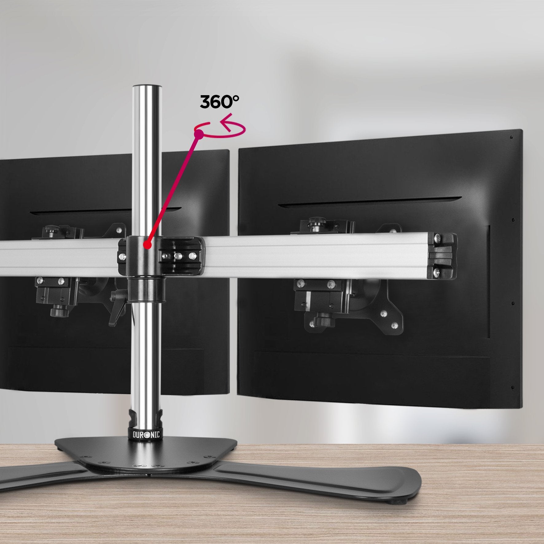 Duronic DM752 Dual Monitor Stand - Freestanding Height Adjustable VESA 75/100 Mount for 15-24 Inch LCD/LED Screens (8kg Capacity, 360° Rotation, ±15° Tilt) - Perfect for Home Office, Gaming Setup & Workspace Organization