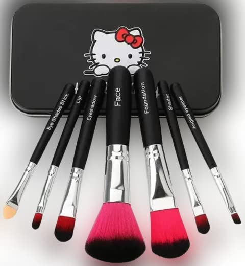 Hello Kitty Makeup Brush Set - 7 Piece Cosmetic Brush Kit for Foundation, Blush, Eyeshadow & More | Perfect Gift for Makeup Lovers & Hello Kitty Fans