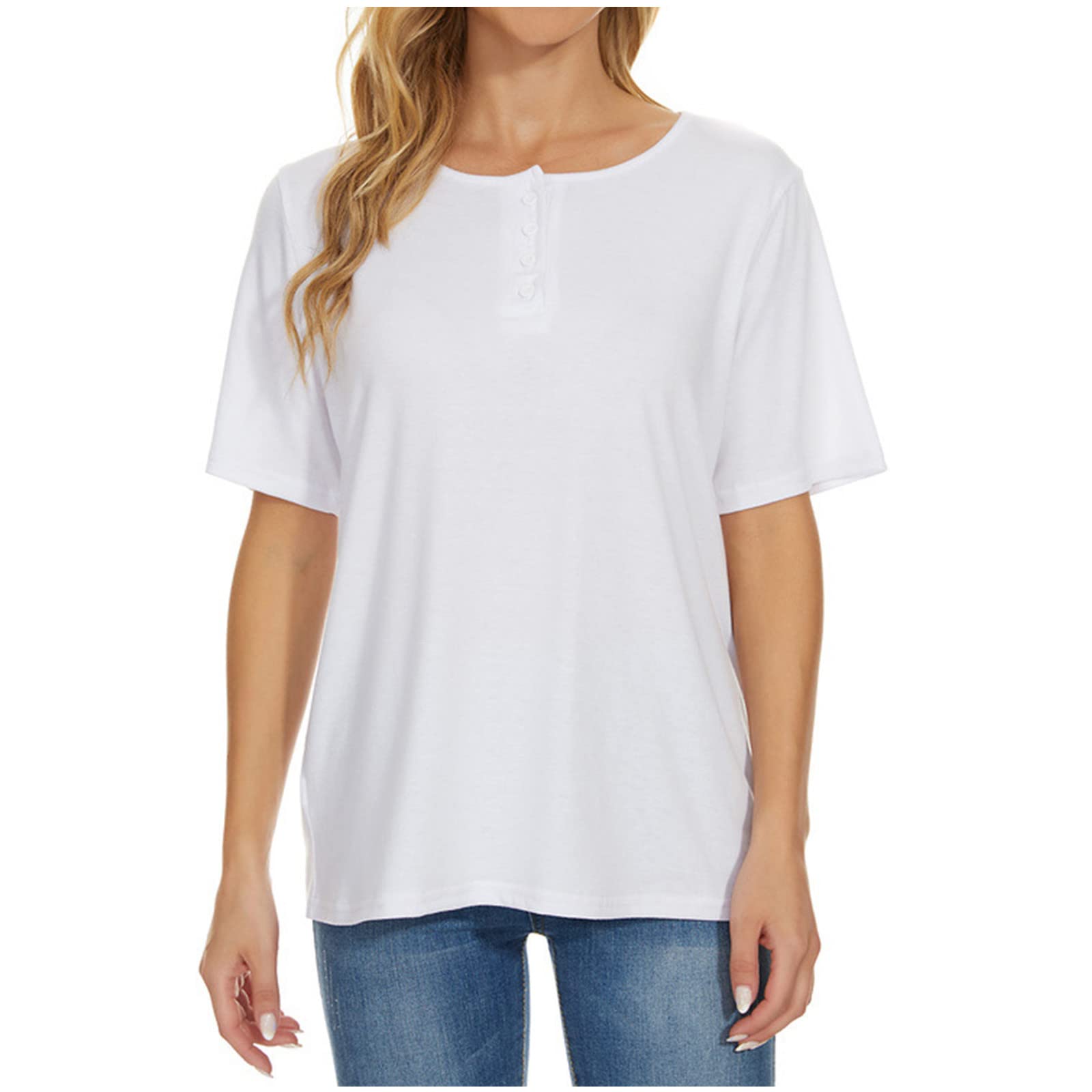 Women's Summer Tops - Sexy Button Henley Shirts with Hollow Out Back Design | Short Sleeve Blouse & Casual Tee for Beach, Date Night & Summer Outfits