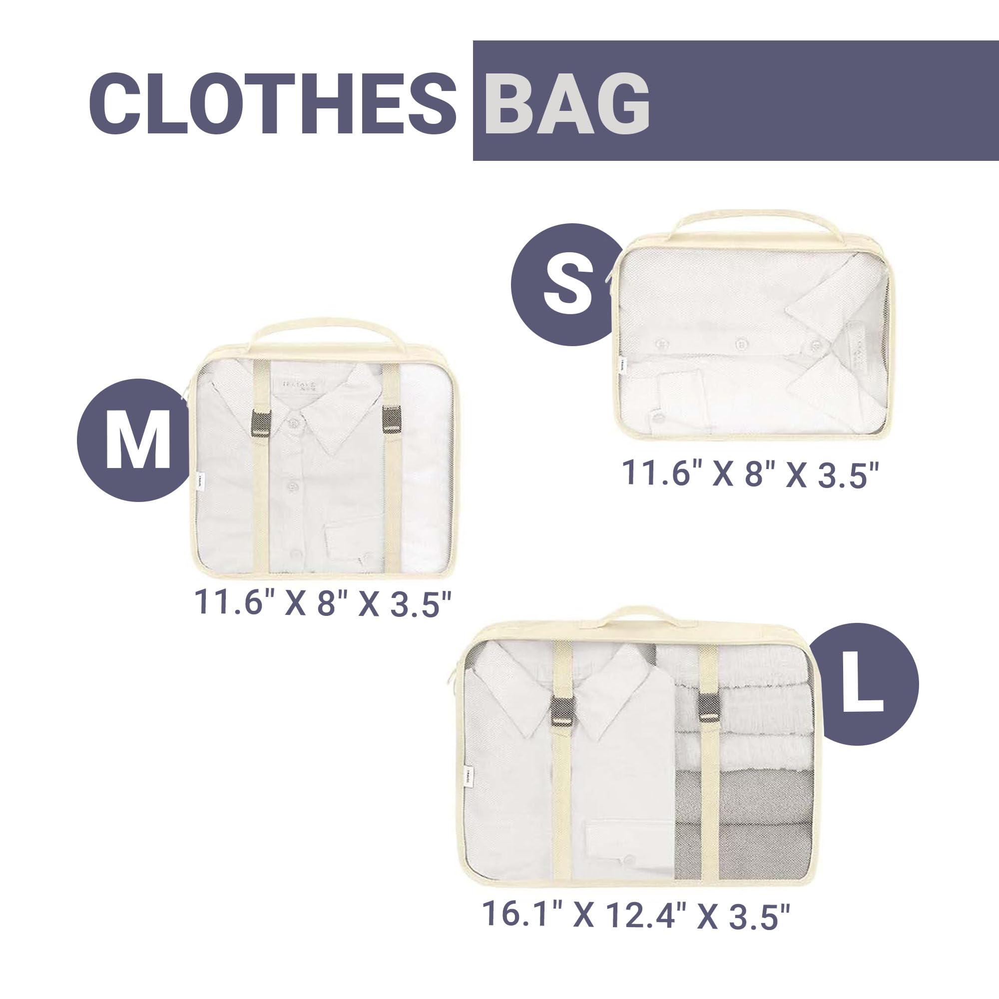 RORMI 7-Piece Packing Cubes Set with Zipper - Travel Luggage Organizer for Clothes, Shoes & Laundry Bags (Beige) | Perfect for Business Trips, Vacations & Weekend Getaways