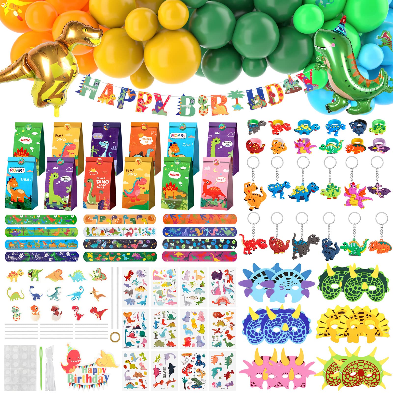 INNOCHEER 133-Piece Dinosaur Birthday Party Decorations Set - Dino Themed Party Supplies for Kids with Favors Bags, Balloons & Happy Birthday Banner | Perfect for Boys & Girls Birthday Parties, Jurassic Theme Events & Dinosaur Lovers