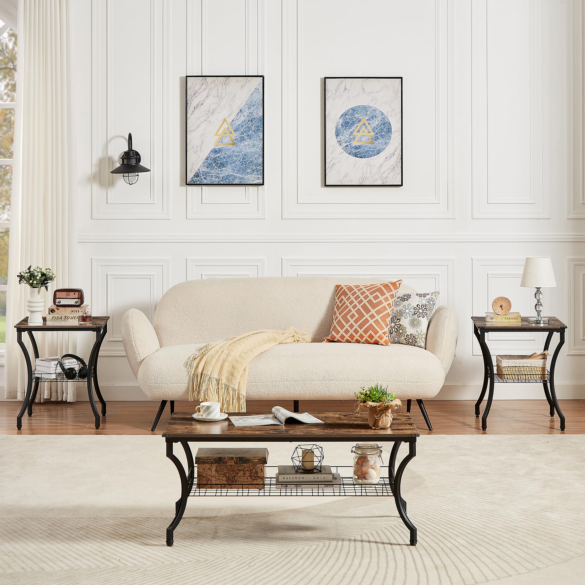 VECELO 3-Piece Living Room Table Set - Coffee Table & End Tables with Open Storage Shelves, Easy Assembly, Brown - Perfect for Apartments, Home Offices & Small Spaces | Living Room Furniture, Modern Home Decor