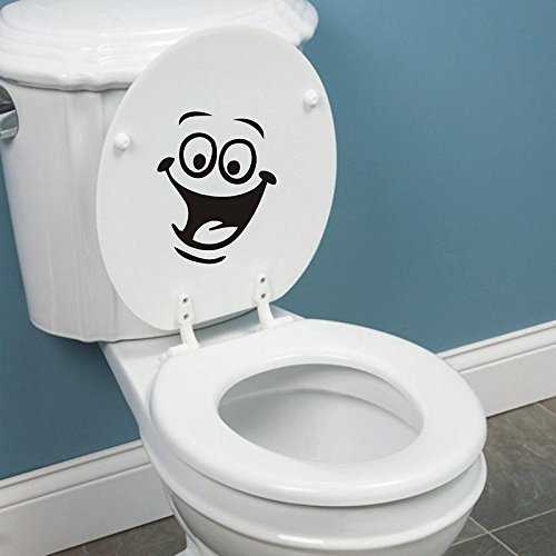 ARWY Funny Smiley Face Toilet Decal Sticker - Waterproof Vinyl Car & Wall Decals for Bathroom, Tile, Glass, Windows - Black Humor Decoration (Perfect for Cars, Bathrooms, Offices & Gifts)