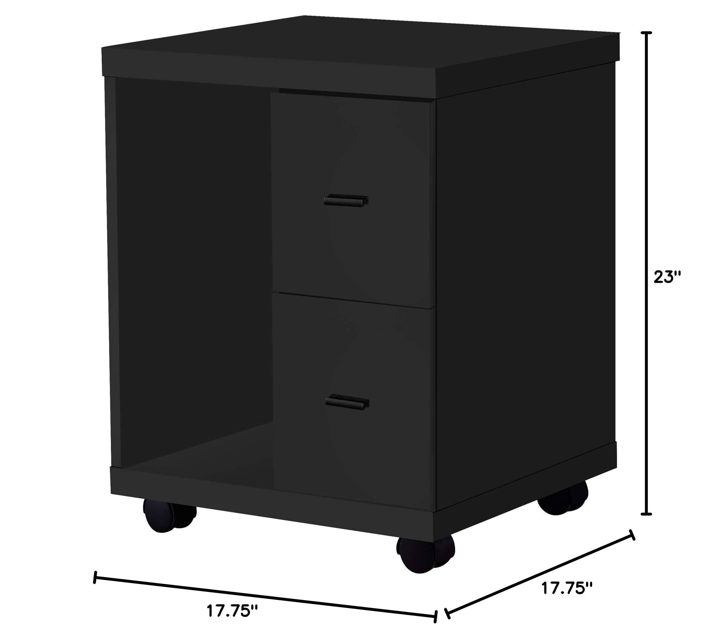 Monarch Specialties 2-Drawer Mobile Computer Stand with Wheels - Black Office File Cabinet 7054 | Perfect for Home Office & Workspace Organization