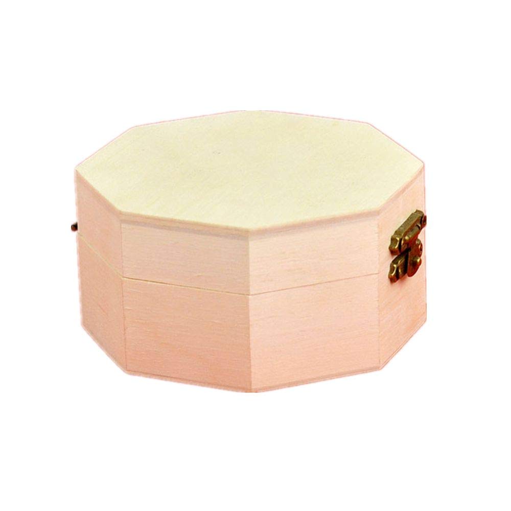 Unfinished Wooden Jewelry Storage Box - DIY Octagon Craft Case for Earrings, Necklaces & Rings - Wood Organizer with Lid Lock - Perfect for Home, Office & Gift Giving