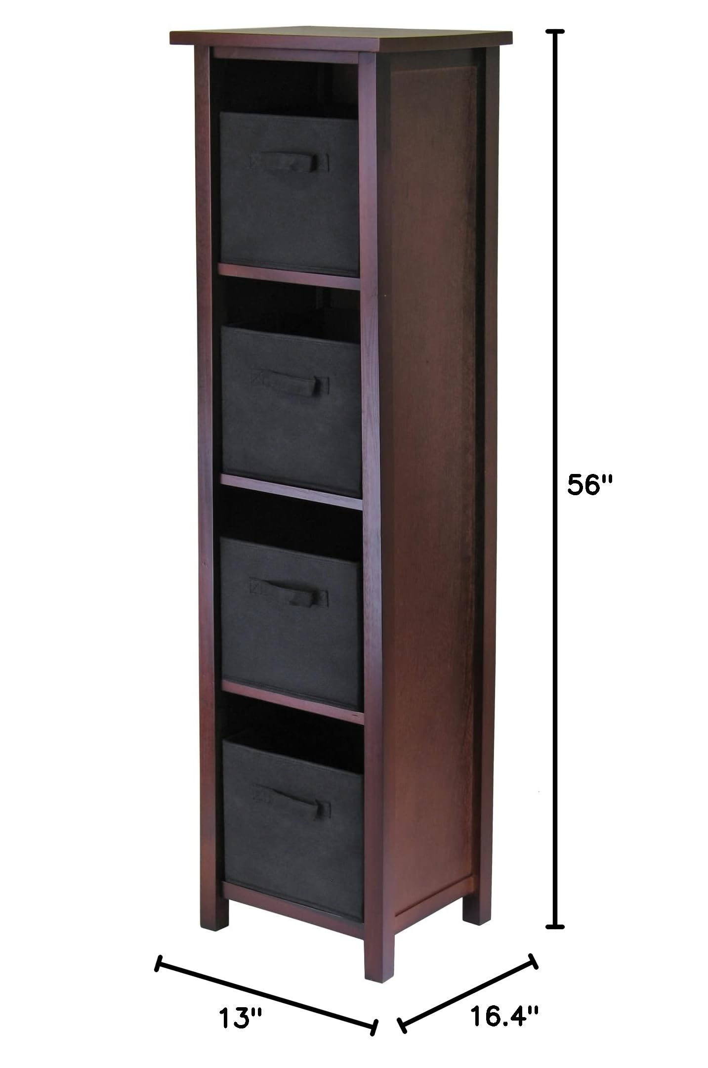 Winsome Verona 4-Tier Small Storage Organizer Shelf, Walnut & Black Finish - Perfect for Bedroom, Bathroom, and Office Organization