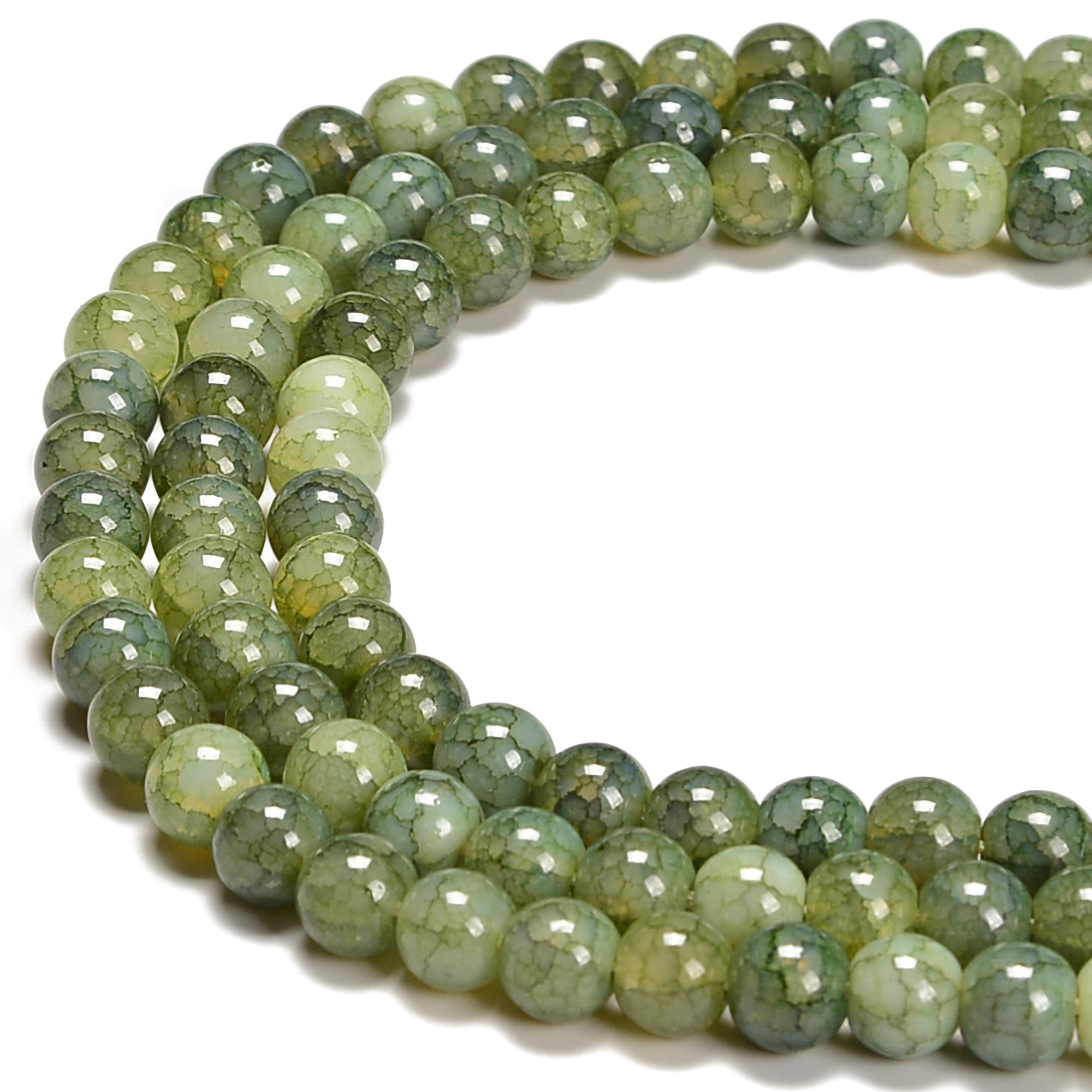Light Green Crackle K9 Crystal Smooth Round Beads - 6mm, 10mm, 15.5'' Standard Size for Jewelry Making, DIY Crafts & Beading Projects