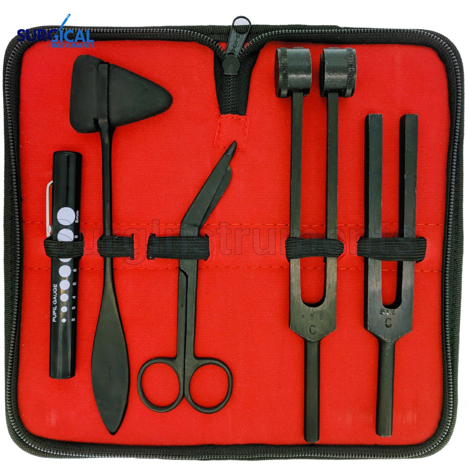 Professional 6-Piece Medical Diagnostic Kit - Taylor Reflex Hammer, C128 & C512 Tuning Forks, Bandage Scissors, Pupil Gauge Pen Light with Carrying Case | Ideal for Neurological Exams, Physical Therapy & Clinical Use