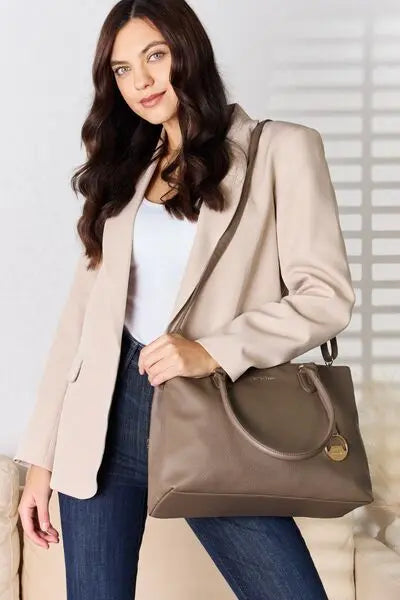 David Jones Structured Leather Handbag for Women - Premium Genuine Leather Tote Bag with Shoulder Strap - Perfect for Work, Travel & Everyday Use