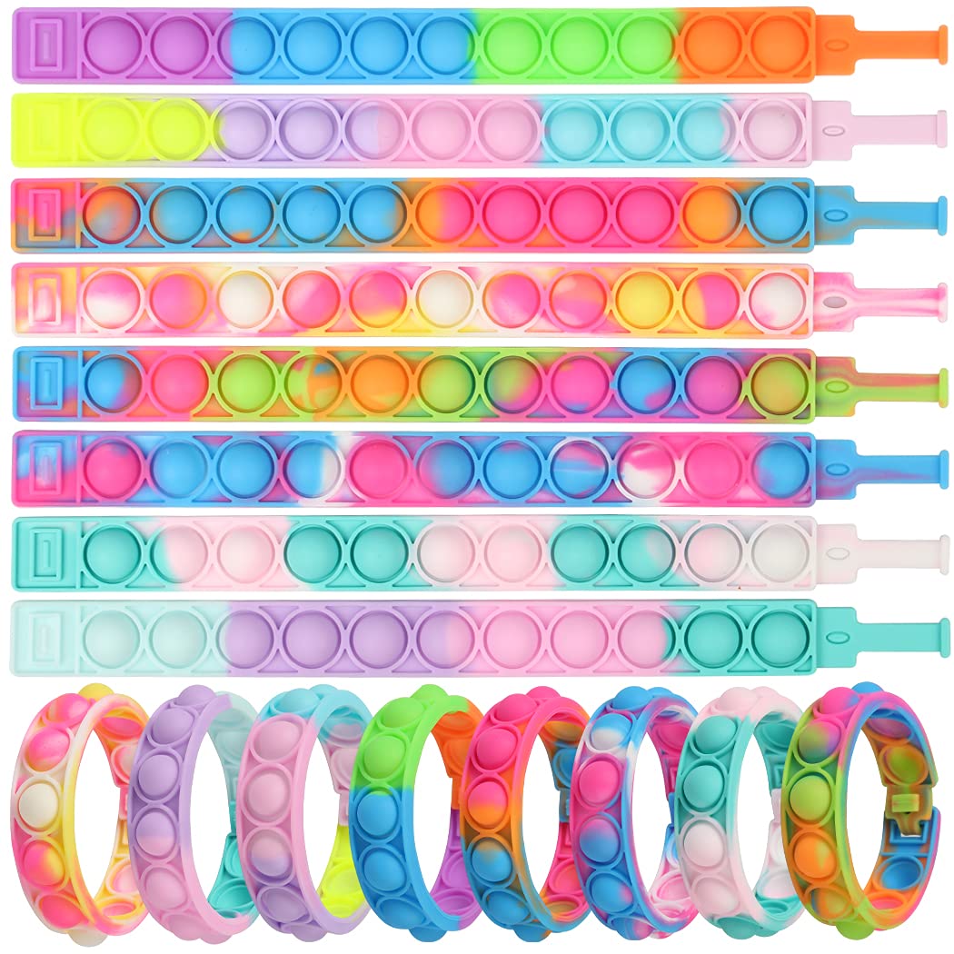Shinyis 8-Piece Pop Fidget It Bracelet Set - Stress Relief Sensory Silicone Push Bubble Wristbands for Kids with Autism, ADHD - Fun Anxiety Relief Toys for Boys & Girls - Perfect for Classroom, Travel and Sensory Play