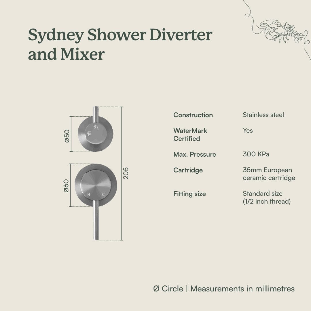 Sydney Shower Diverter and Mixer in Brushed Brass Finish - Perfect for Bathroom Renovation and Modern Home Decor