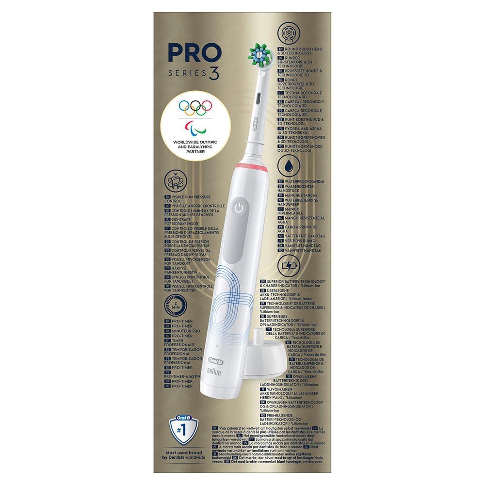 Oral-B Pro Series 3D White Electric Toothbrush - 1 Rechargeable Brush Head, 3 Cleaning Modes, Timer, Plaque Removal for Deep Cleaning - Perfect for Travel & Daily Oral Care