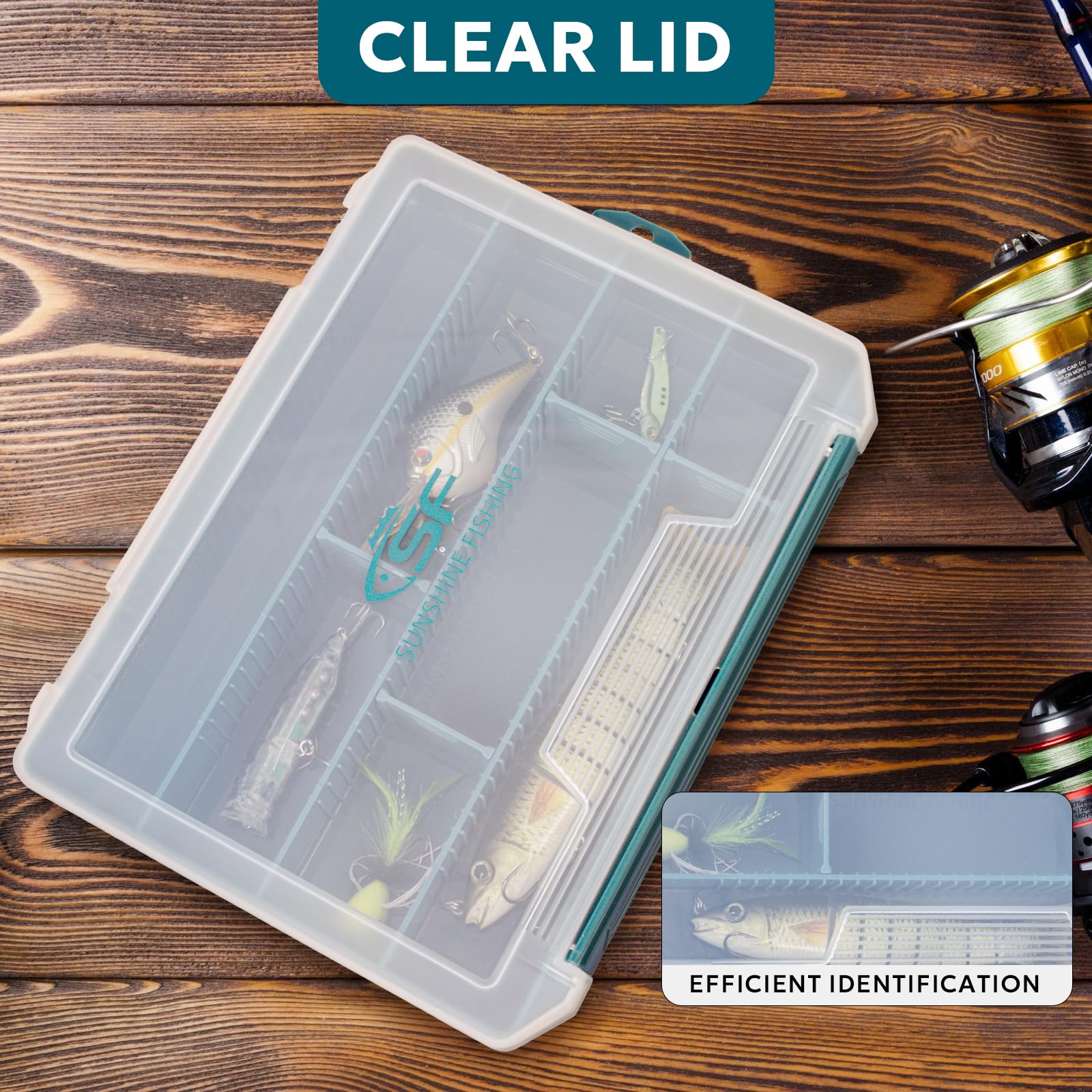 SF 3600 Tackle Box - 1 Pack Plastic Fishing Tackle Storage Organizer with Removable Dividers for Hooks, Spinners, Spoons & Terminal Tackle | Portable Waterproof Jig Head Box for Bass Fishing, Boat Trips & Outdoor Adventures
