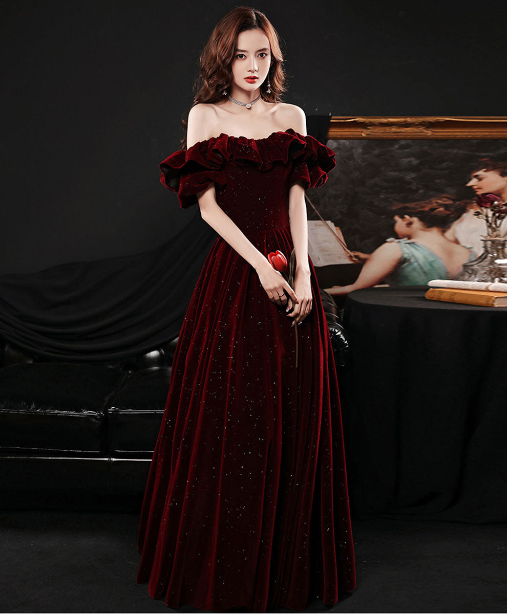 Elegant Burgundy Velvet Long Prom Dress for Women - Formal Evening Gown for Bridesmaids, Homecoming, and Special Occasions