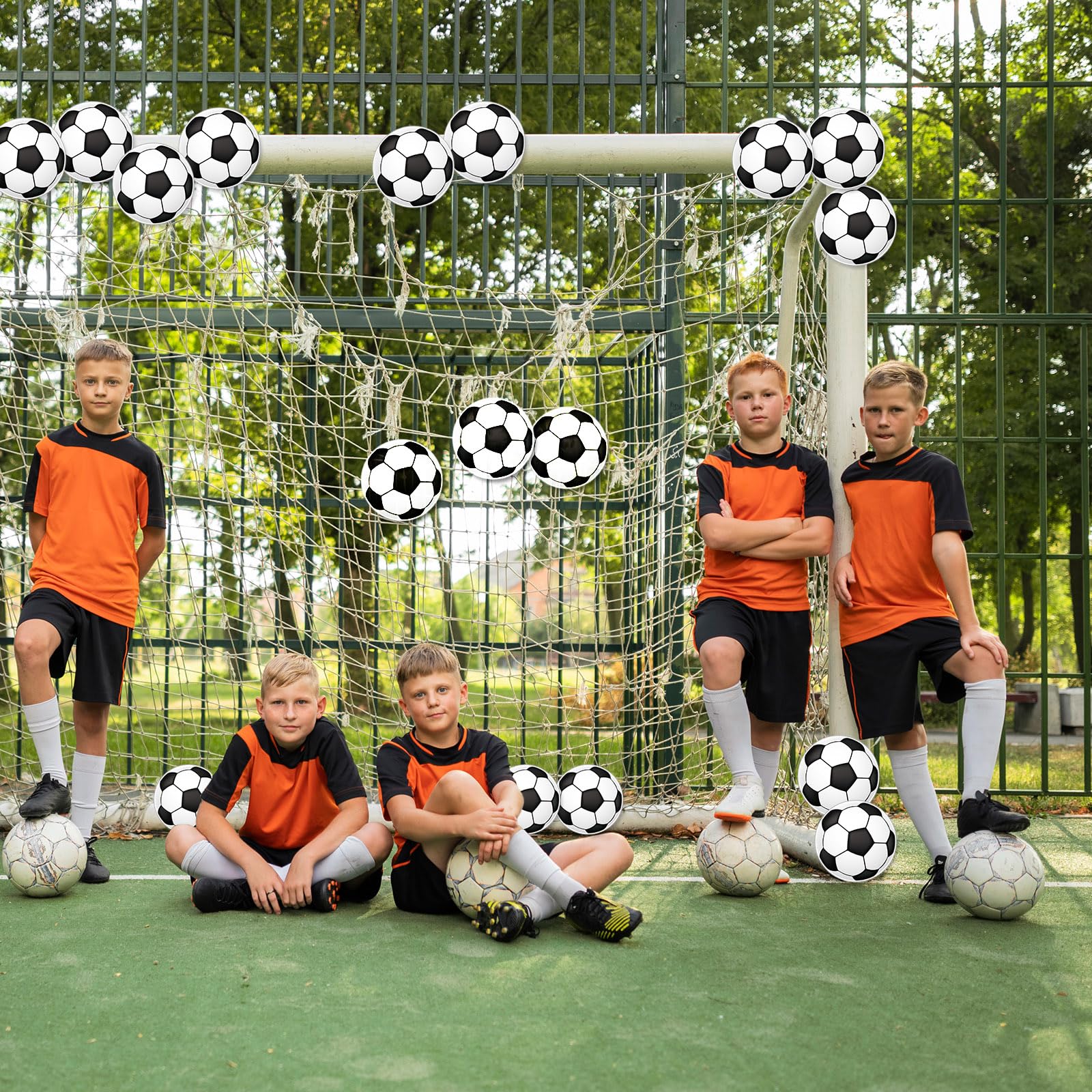 AnyDesign 50Pcs Soccer Ball Paper Cutouts - Football Party Decorations, Bulletin Board Supplies with 100 Glue Dots - Perfect for Sports Birthday Parties, Classroom Decor & Soccer Theme Events