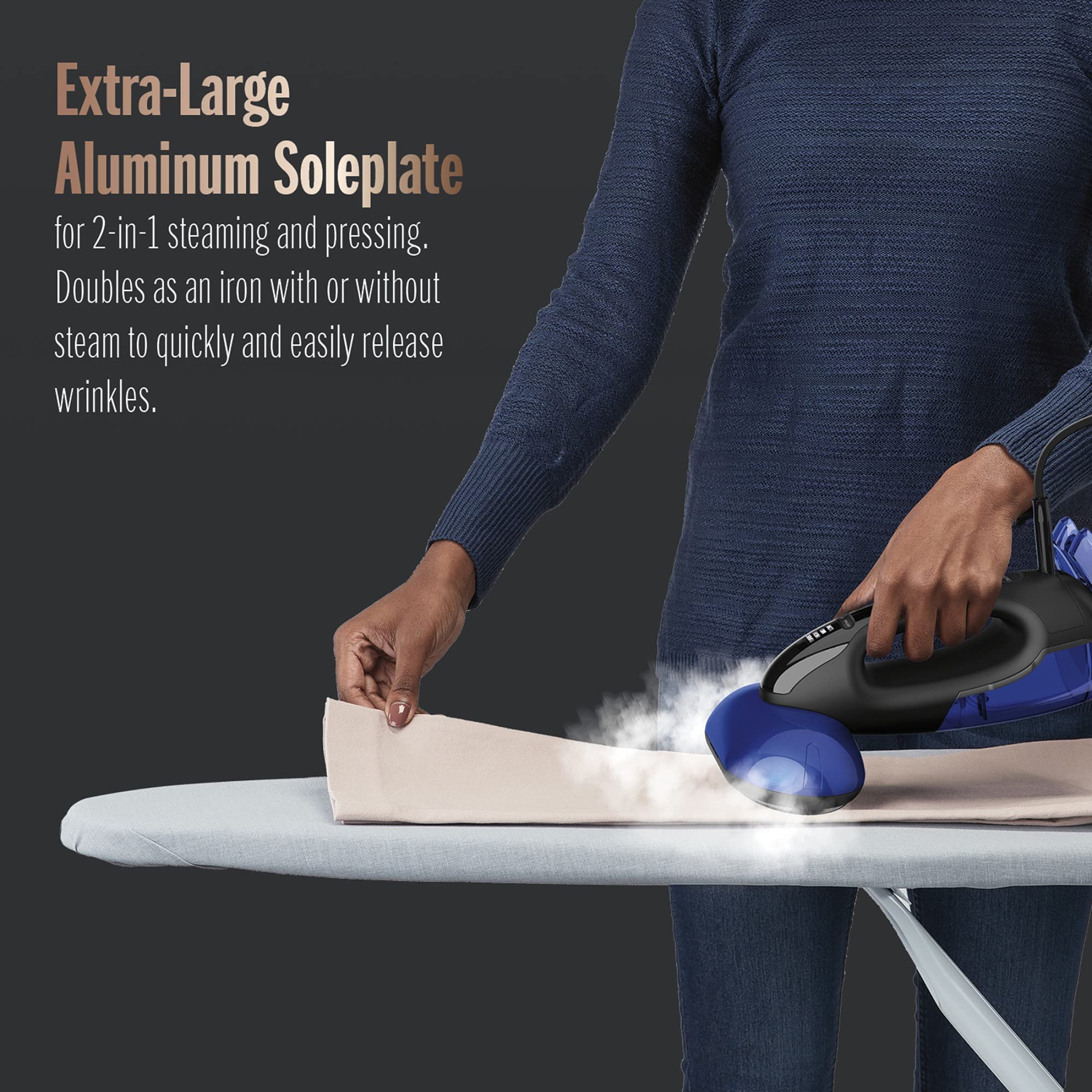 Conair 2-in-1 Handheld Steamer and Iron for Clothes - 1875W Turbo ExtremeSteam Garment Steamer & Clothing Iron (Black/Blue) | Perfect for Travel, Home Use & Quick Wrinkle Removal