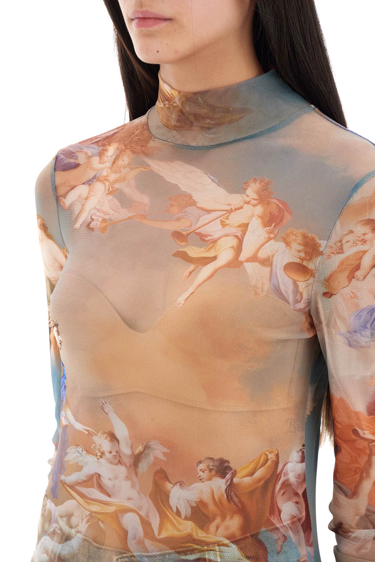 Balmain Sky Blue Tulle Top for Women - Elegant Party Blouse, Perfect for Evening Events, Weddings & Special Occasions