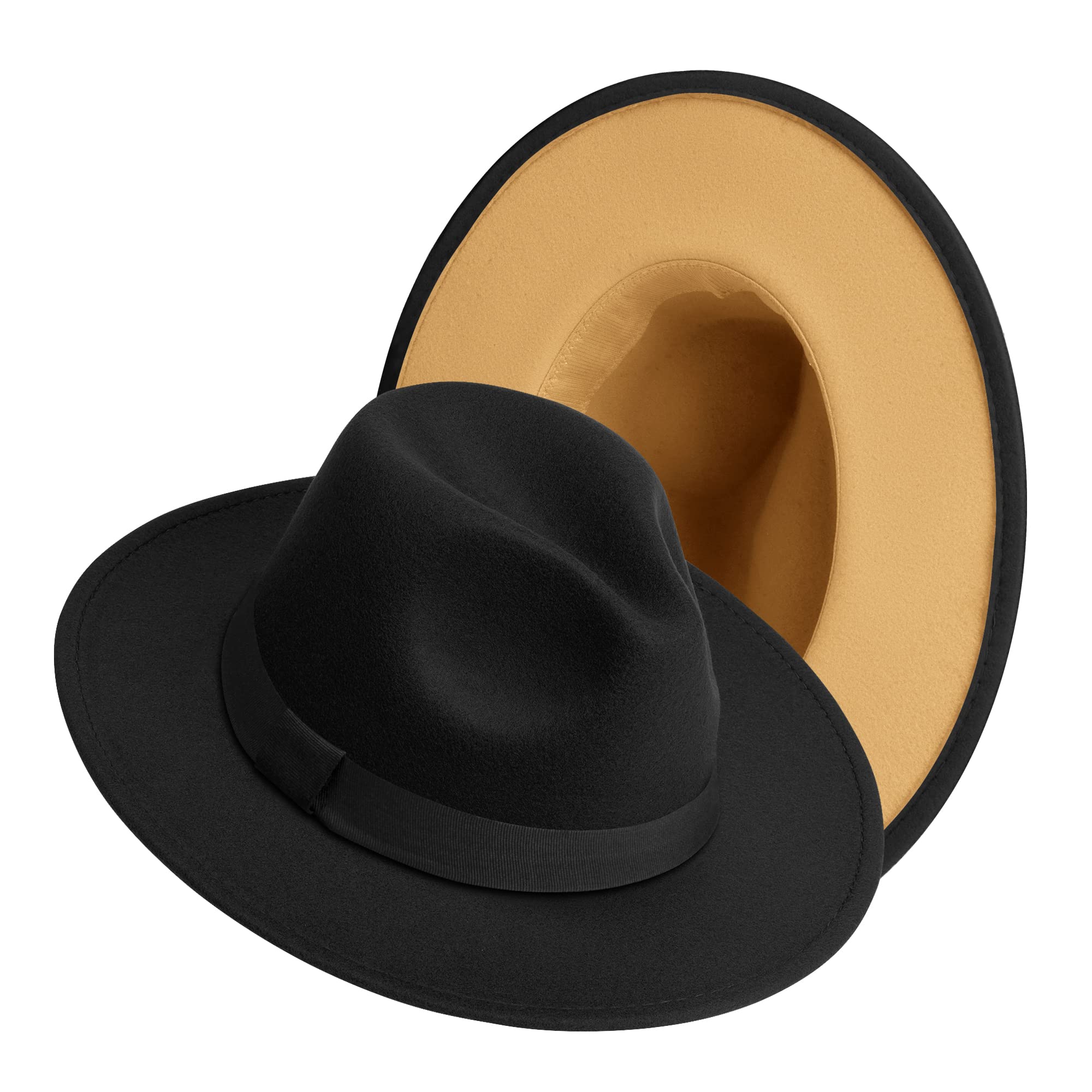 Stylish Wide Brim Fedora Hat for Women & Men - Fashionable Two-Tone Felt Panama Hat for Outdoor, Beach, Wedding & Summer Vacation