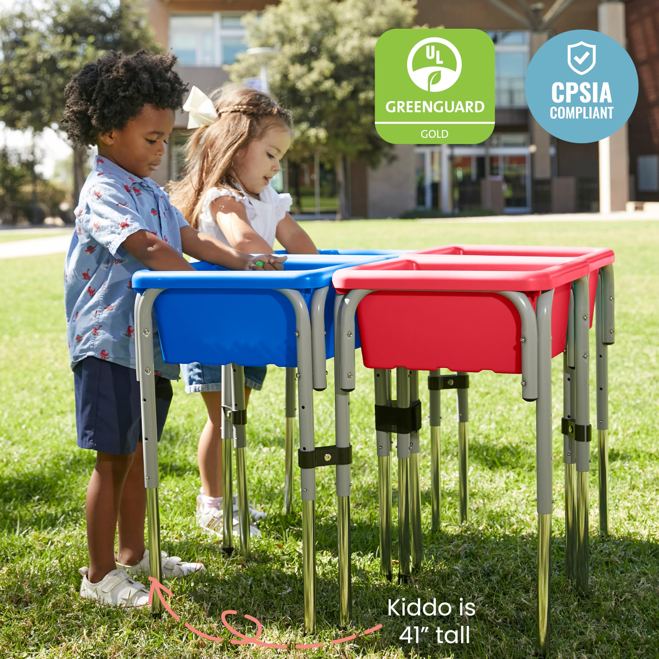 ECR4Kids 4-Station Adjustable Sand and Water Play Table with Sensory Bins - Blue & Red for Toddlers | Outdoor & Indoor Sensory Play Activity Center for Preschool, Daycare & Home Learning