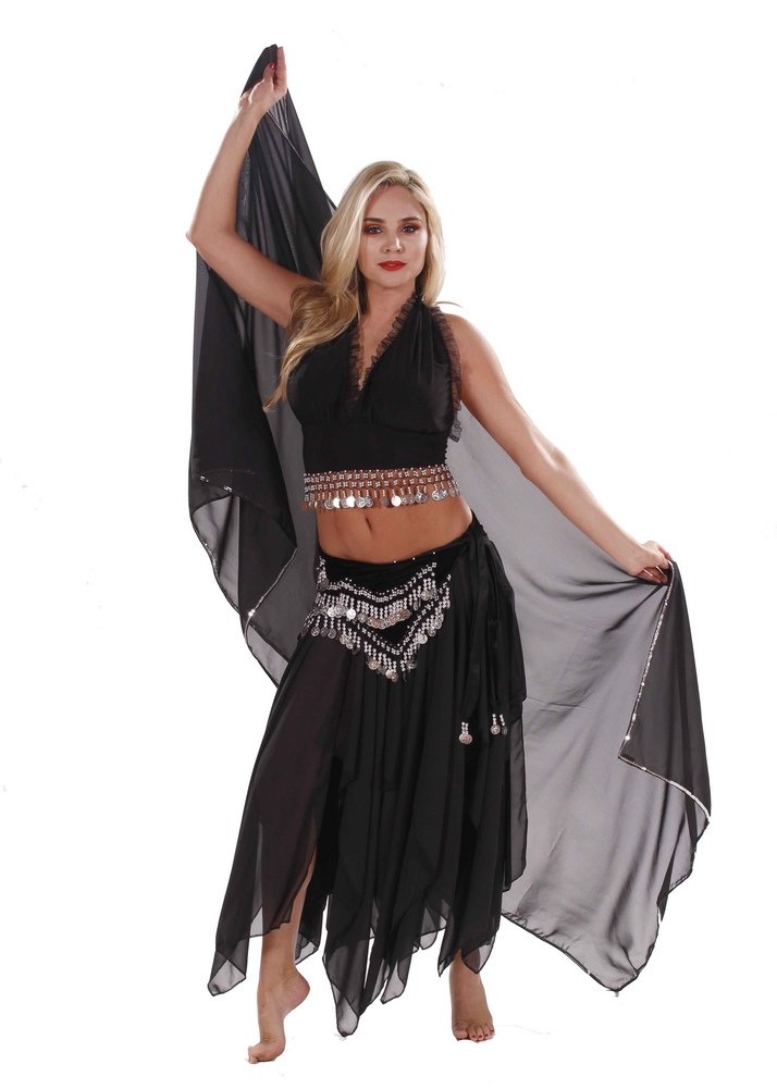 Belly Dance Costume Set for Women - Elegant Skirt, Top, Veil & Hip Scarf | Professional Performance Outfit | Perfect for Dance Shows, Parties & Cultural Events
