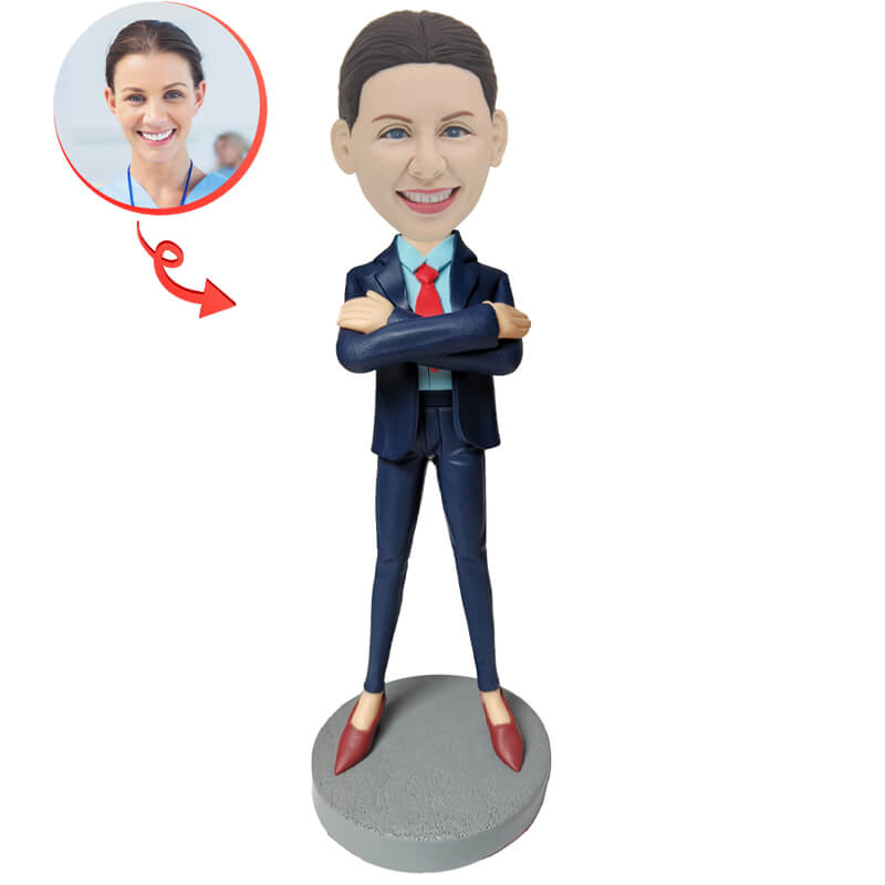 Custom Woman in Business Suit Bobblehead - Personalized Office Desk Decor, Corporate Gift for Boss & Coworkers - Perfect for Work Anniversaries, Promotions & Retirement Celebrations