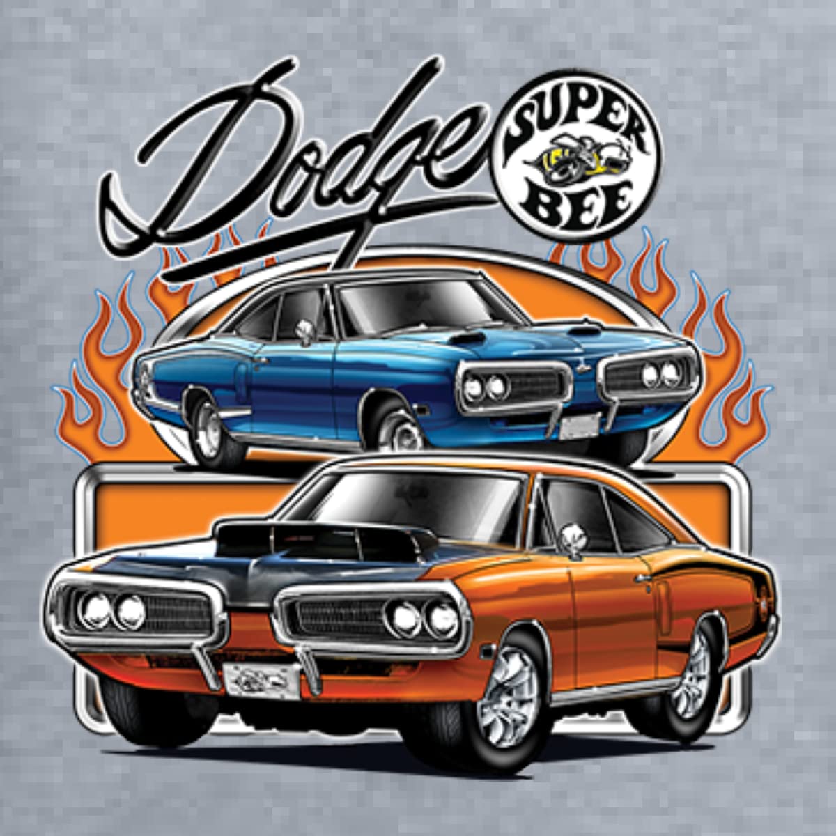 Wild Bobby Flaming Dodge Super Bee Muscle Car Graphic Sweatshirt - Unisex Crewneck Pullover for Men & Women - Vintage Car Enthusiast Gift, Casual Streetwear, Car Show Apparel