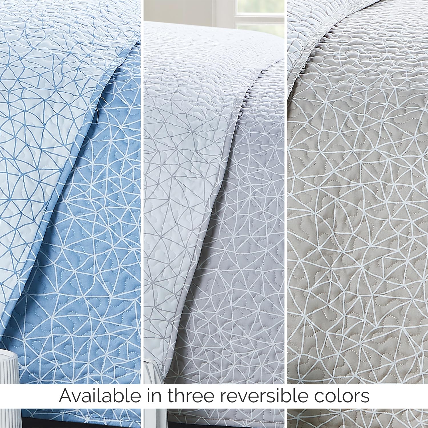Southshore Fine Living Farmhouse Bedspread - Full/Queen Size 3-Piece Quilt Set with Reversible Grey Geometric Design & Matching Pillow Shams | Lightweight Coverlet for Bedroom Decor | Perfect for Guest Rooms, Master Bedrooms & Cozy Farmhouse Style Homes
